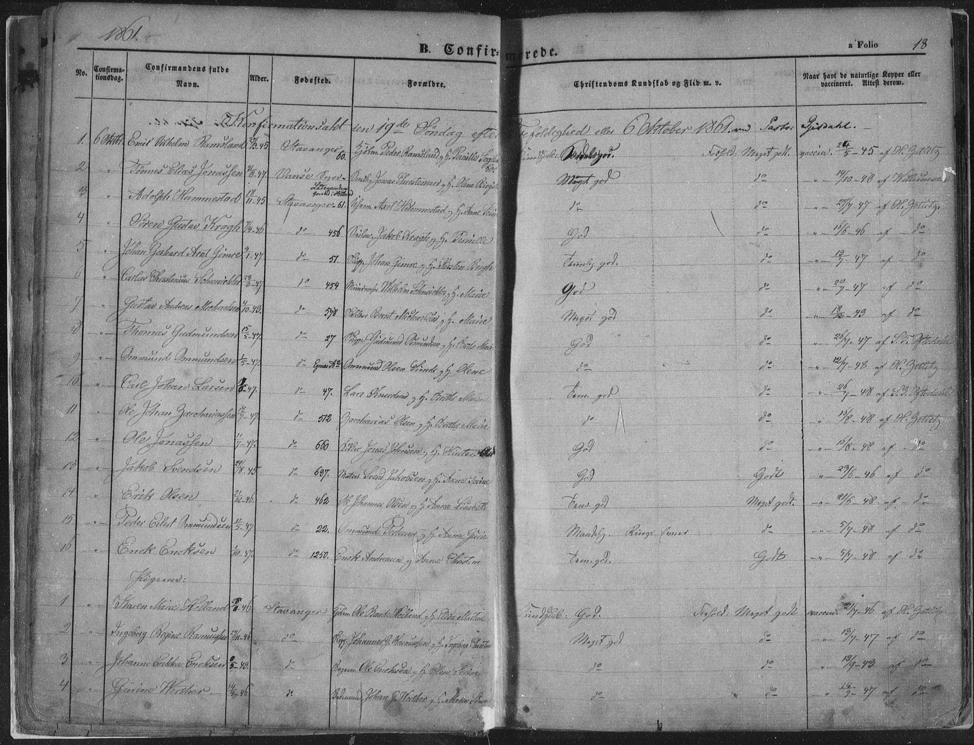 Domkirken sokneprestkontor, AV/SAST-A-101812/001/30/30BA/L0018: Parish register (official) no. A 17, 1857-1877, p. 19