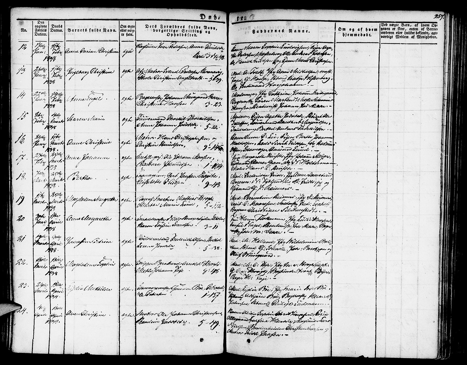 Nykirken Sokneprestembete, SAB/A-77101/H/Haa/L0012: Parish register (official) no. A 12, 1821-1844, p. 257