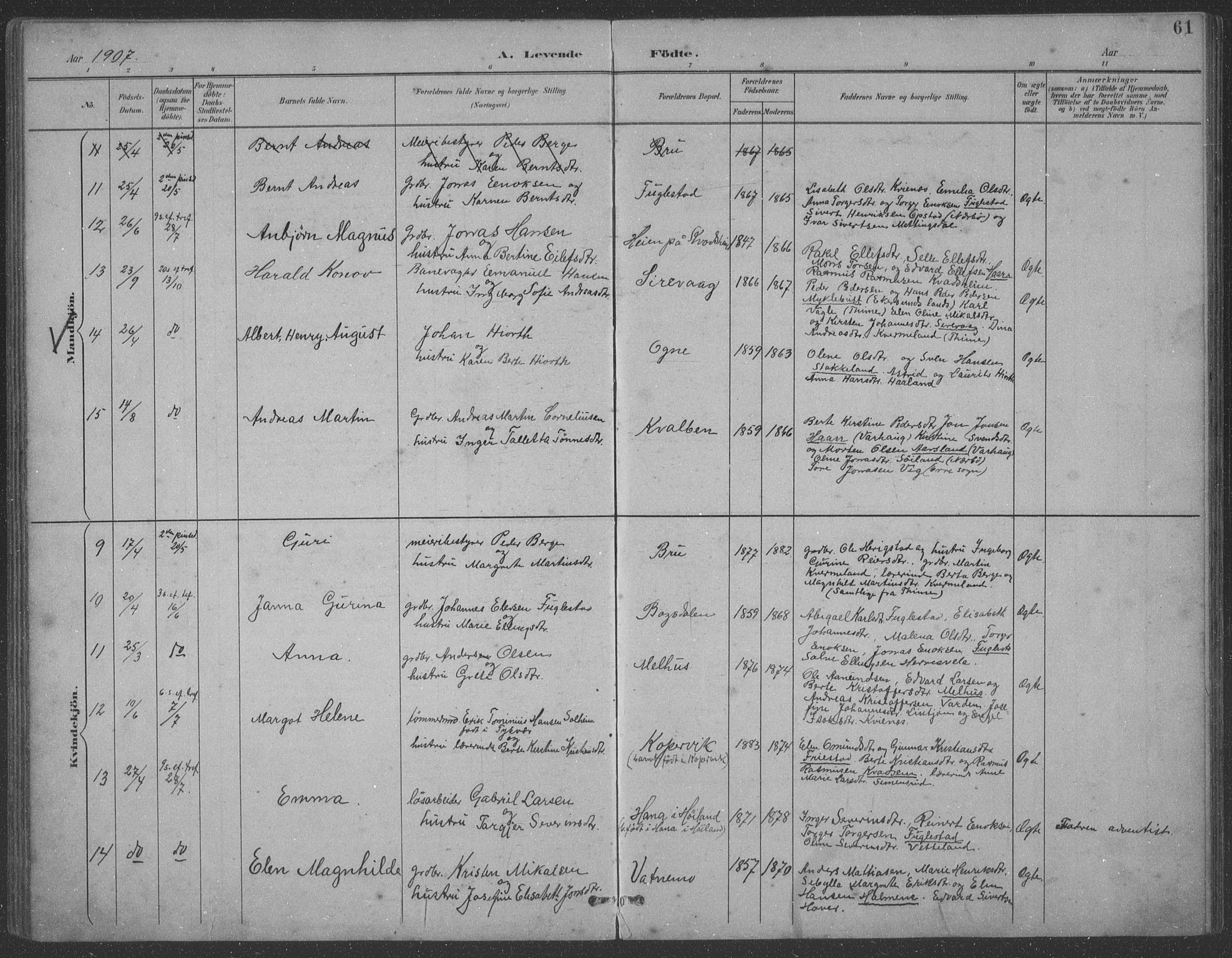 Eigersund sokneprestkontor, SAST/A-101807/S09: Parish register (copy) no. B 21, 1890-1915, p. 61