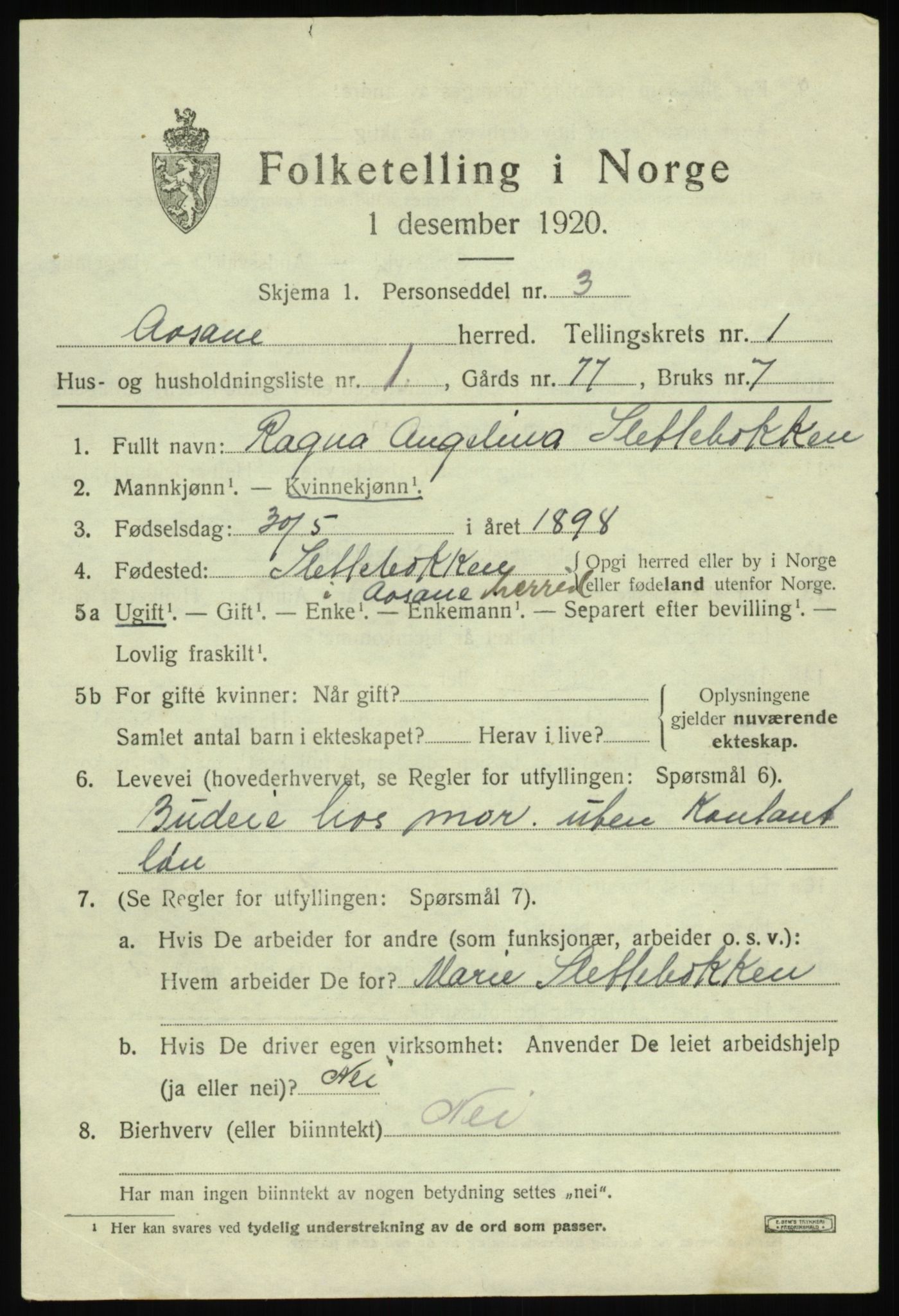 SAB, 1920 census for Åsane, 1920, p. 775