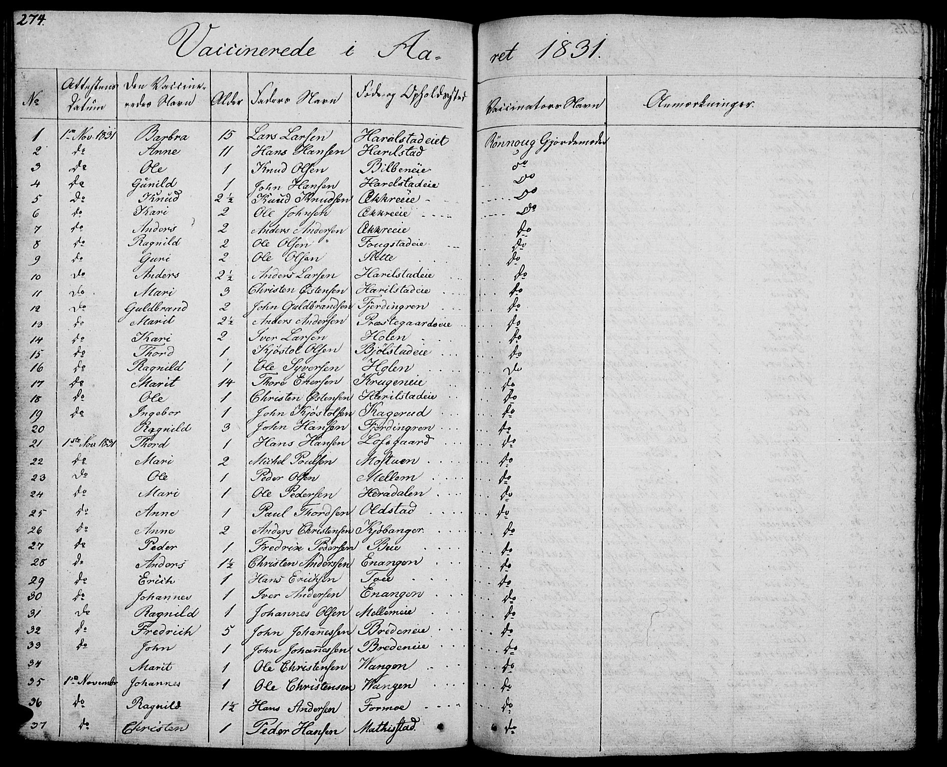 Vågå prestekontor, SAH/PREST-076/H/Ha/Haa/L0004: Parish register (official) no. 4 /1, 1827-1842, p. 274