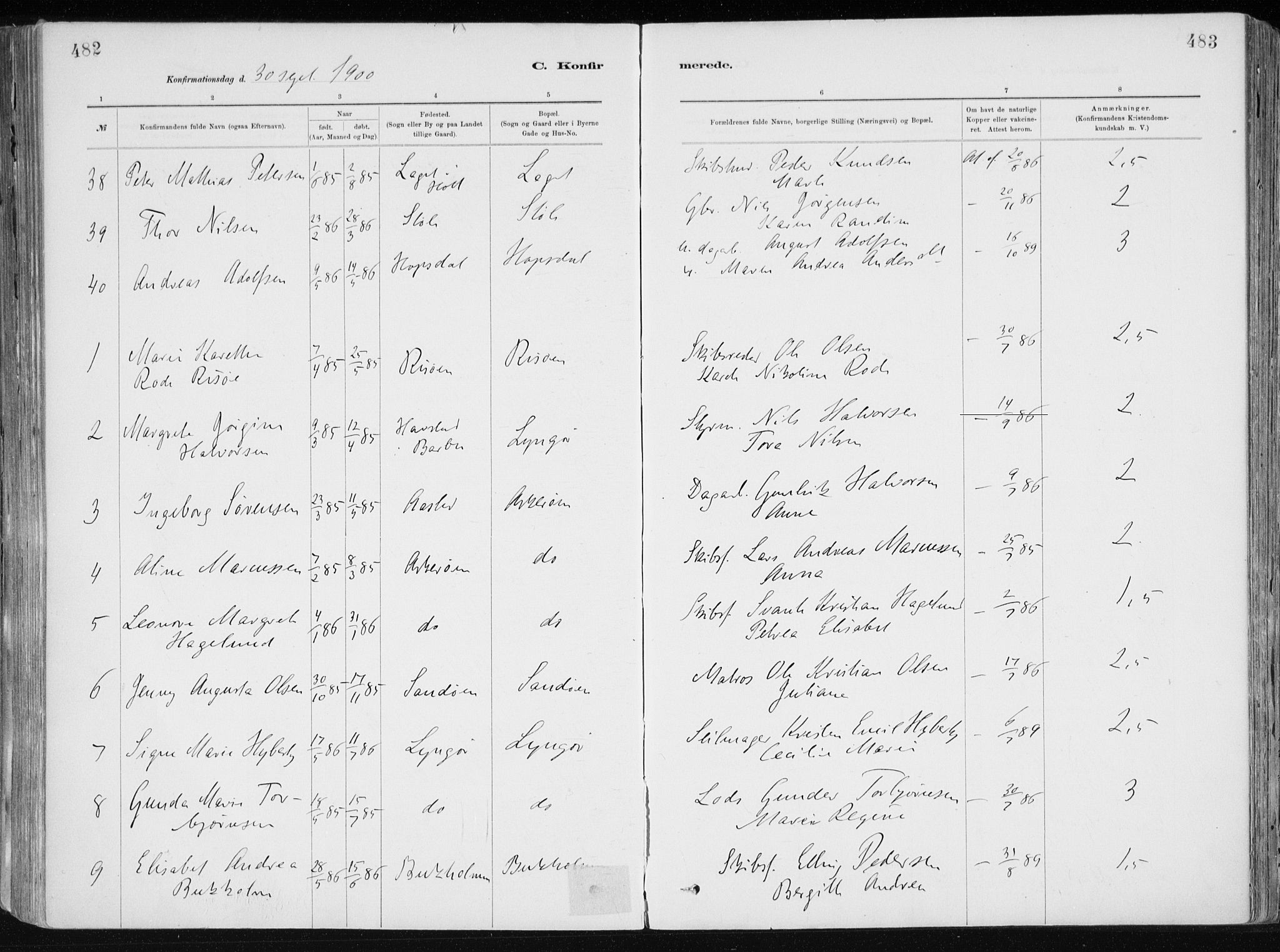 Dypvåg sokneprestkontor, AV/SAK-1111-0007/F/Fa/Faa/L0008: Parish register (official) no. A 8, 1885-1906, p. 482-483