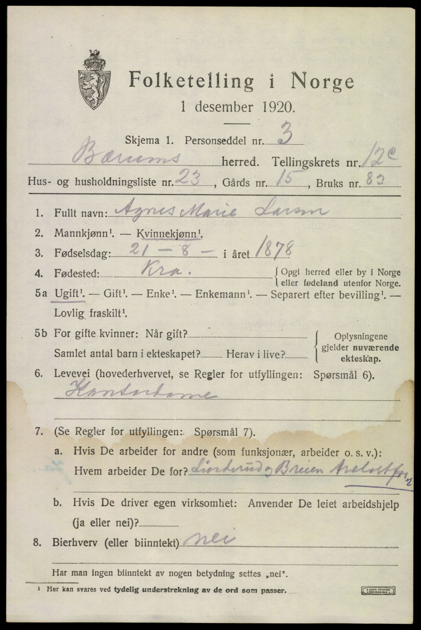 SAO, 1920 census for Bærum, 1920, p. 29850