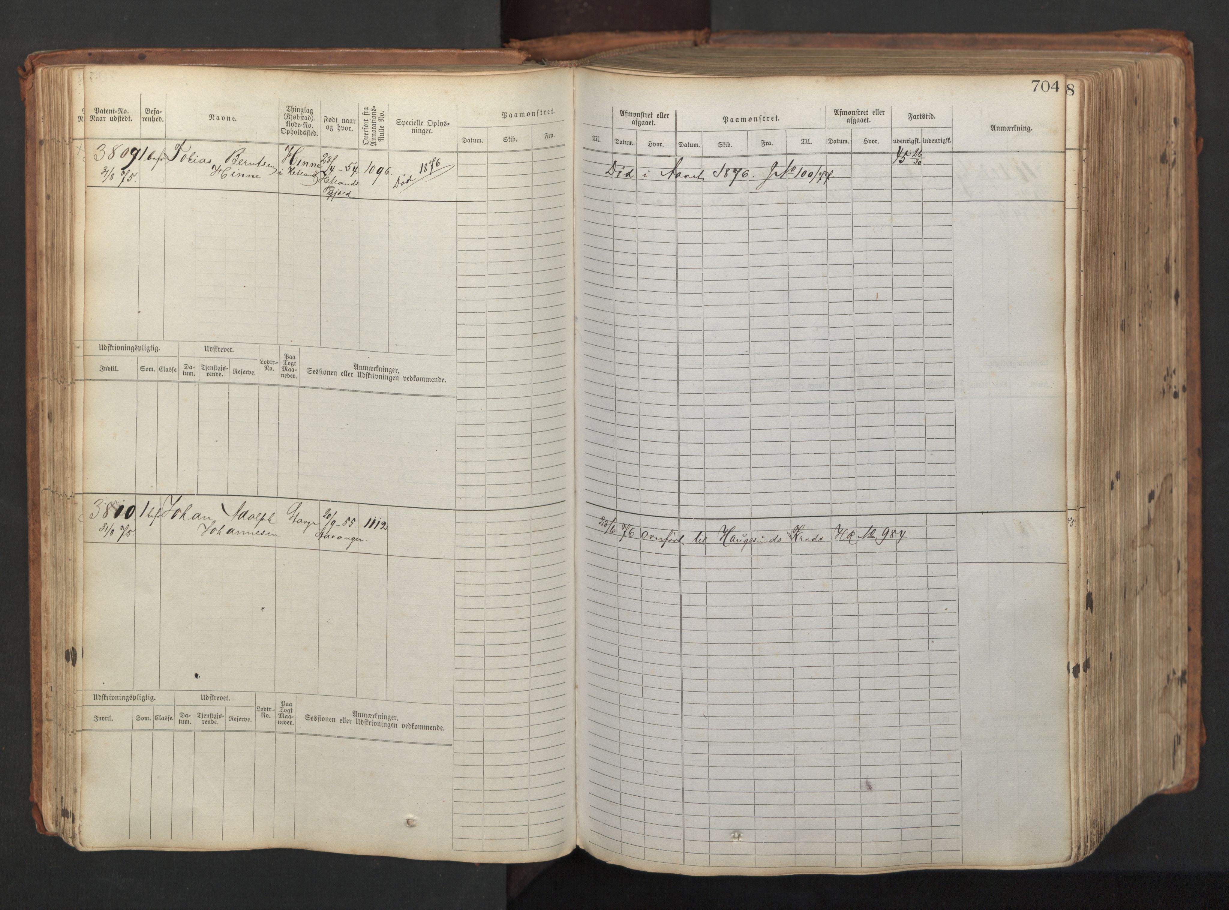 Stavanger sjømannskontor, AV/SAST-A-102006/F/Fb/Fbb/L0008: Sjøfartshovedrulle, patentnr. 3605-4804, 1873, p. 126