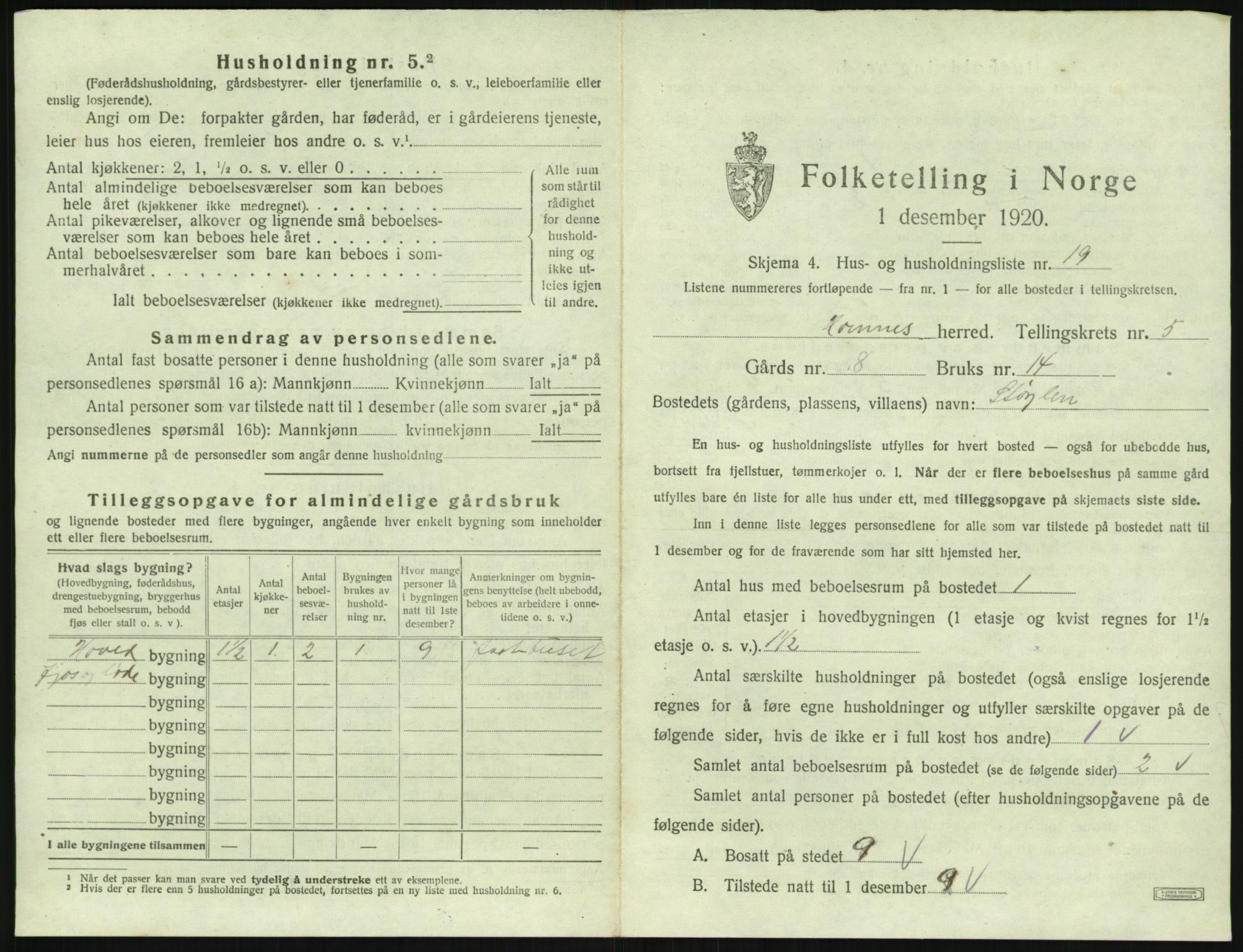 SAK, 1920 census for Hornnes, 1920, p. 239