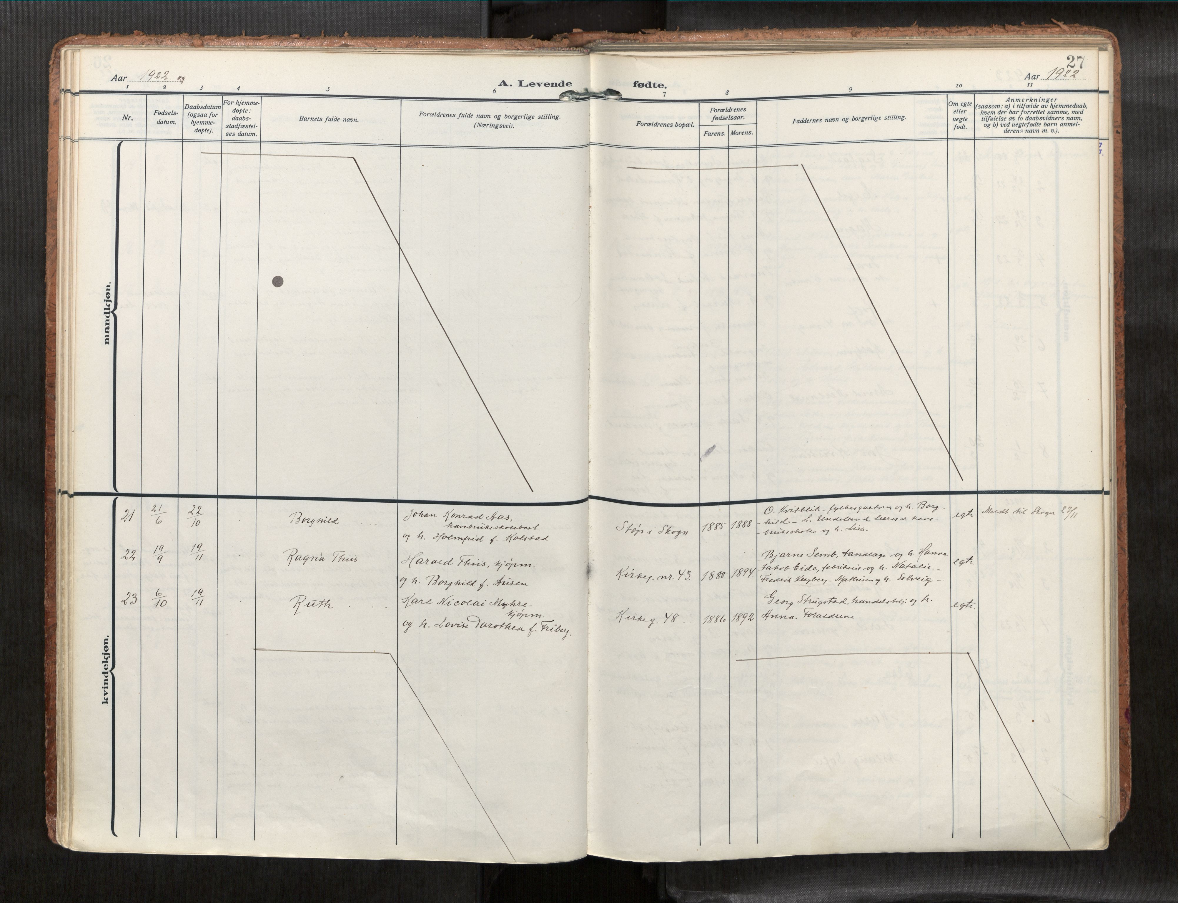 Levanger sokneprestkontor, SAT/A-1301/2/H/Haa/L0001: Parish register (official) no. 1, 1912-1932, p. 27