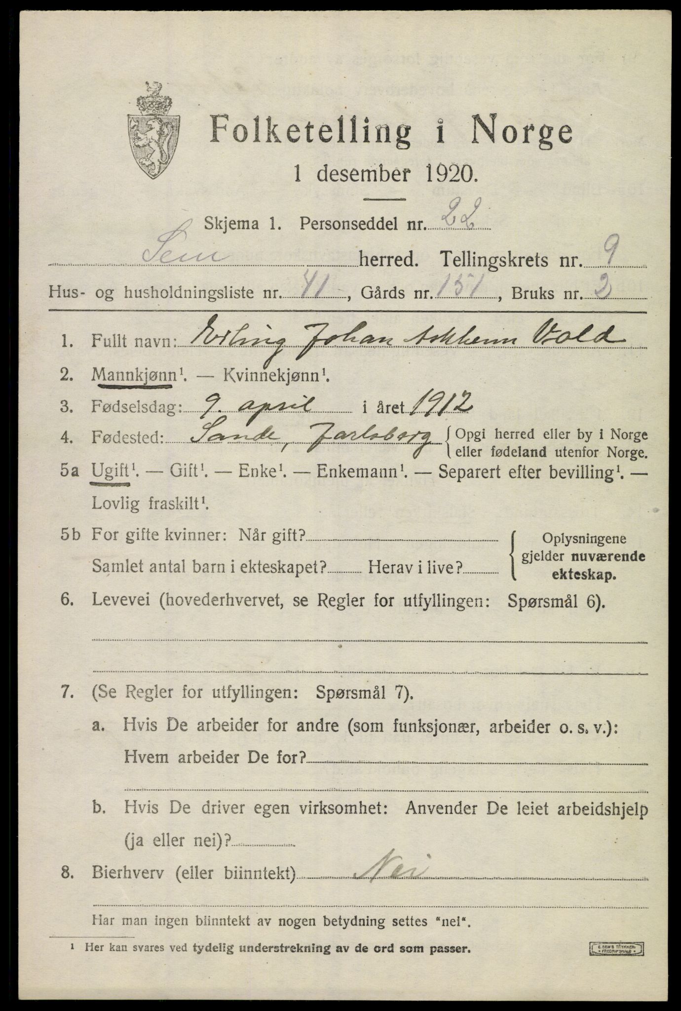 SAKO, 1920 census for Sem, 1920, p. 13015