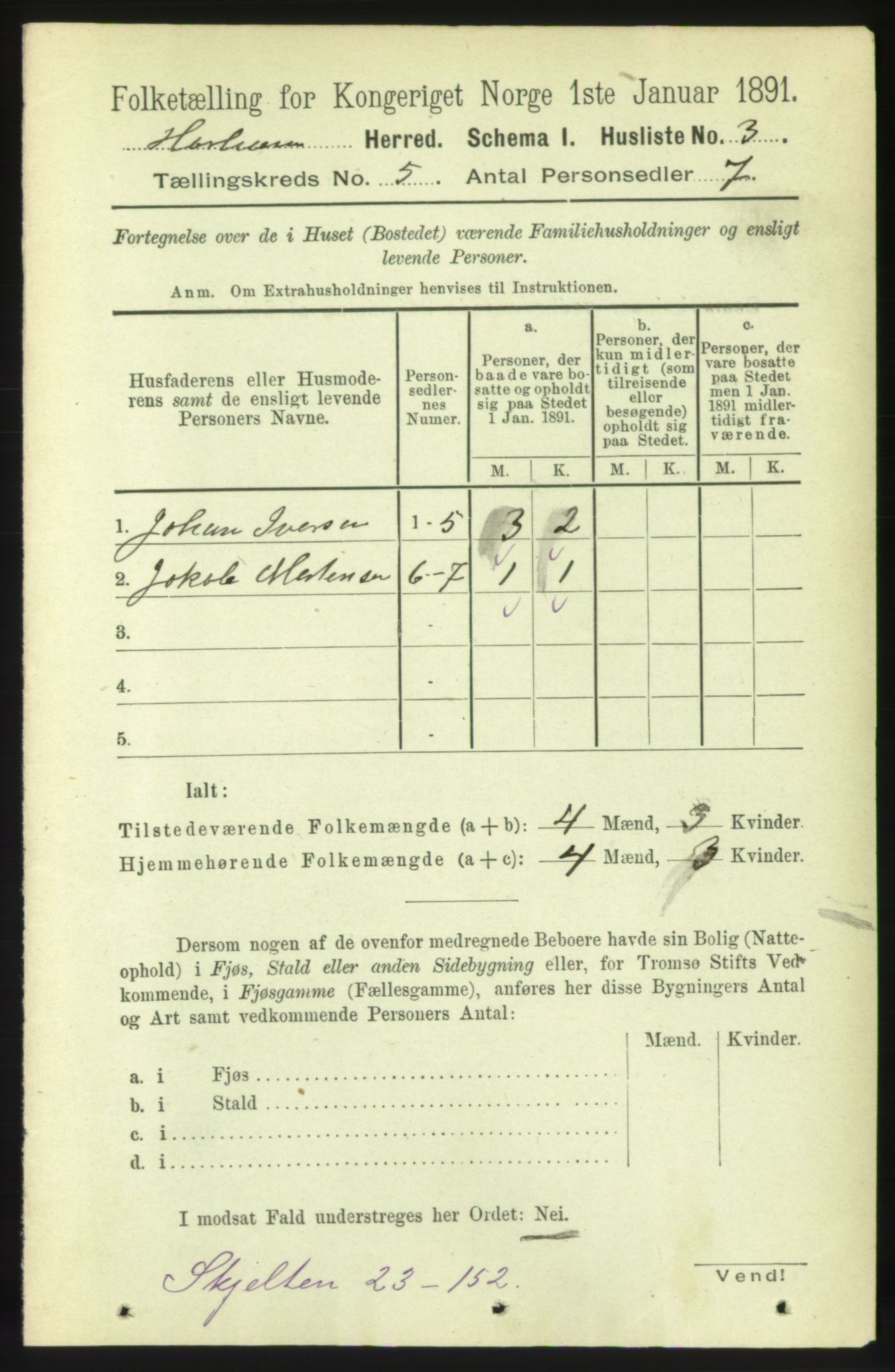 RA, 1891 census for 1534 Haram, 1891, p. 2333