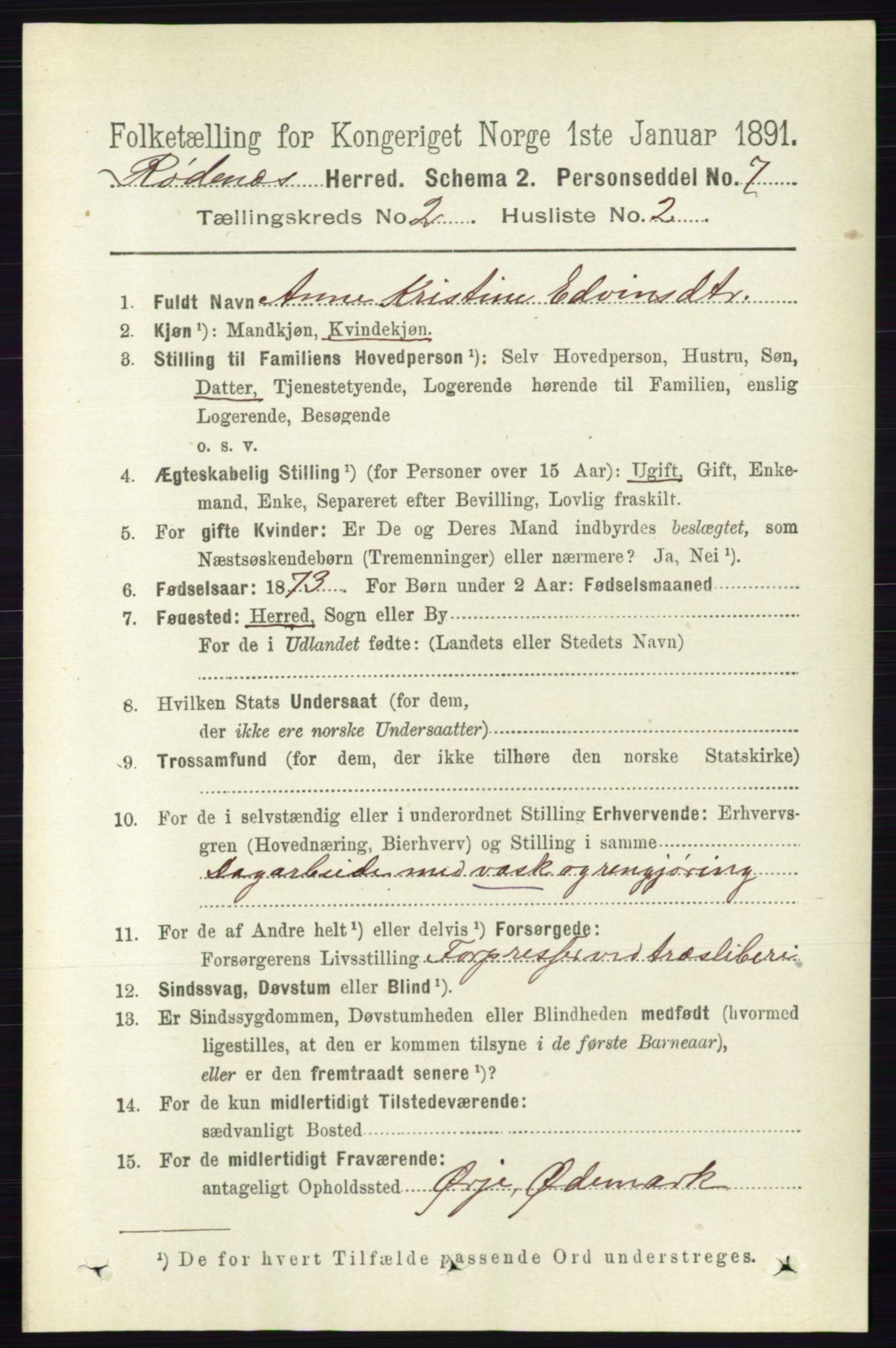 RA, 1891 census for 0120 Rødenes, 1891, p. 739