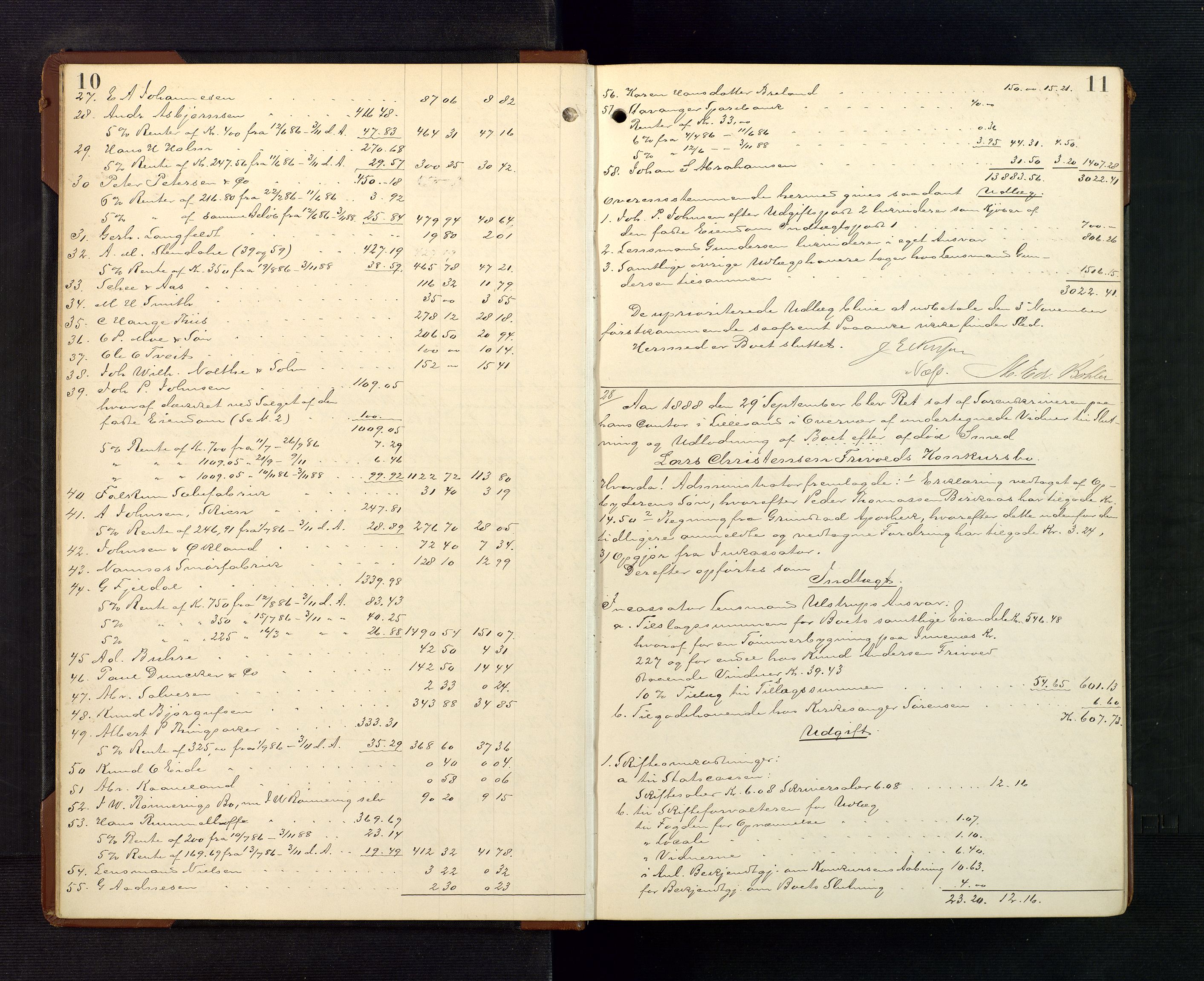 Vestre Nedenes/Sand sorenskriveri, SAK/1221-0010/H/Hc/L0019: Skifteutlodningsprotokoll nr. 6, 1888-1897, p. 10-11