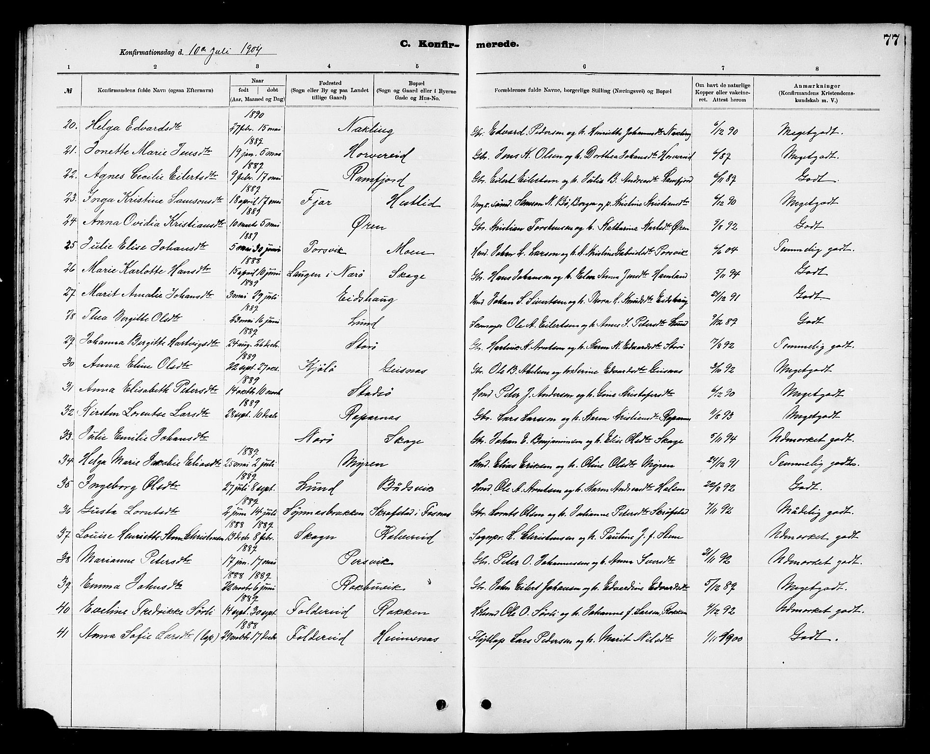 Ministerialprotokoller, klokkerbøker og fødselsregistre - Nord-Trøndelag, SAT/A-1458/780/L0652: Parish register (copy) no. 780C04, 1899-1911, p. 77
