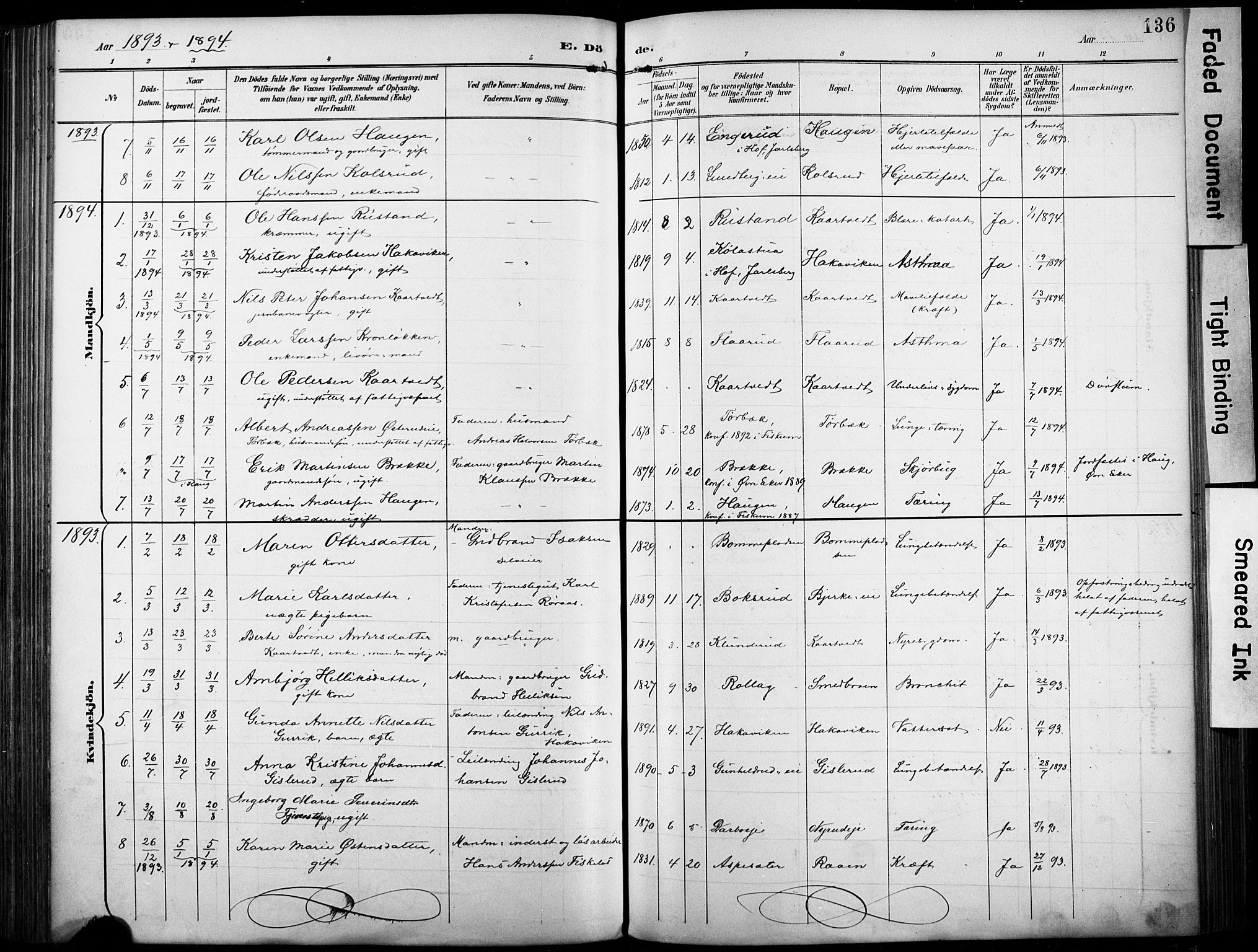 Fiskum kirkebøker, SAKO/A-15/F/Fa/L0003: Parish register (official) no. 3, 1890-1905, p. 136