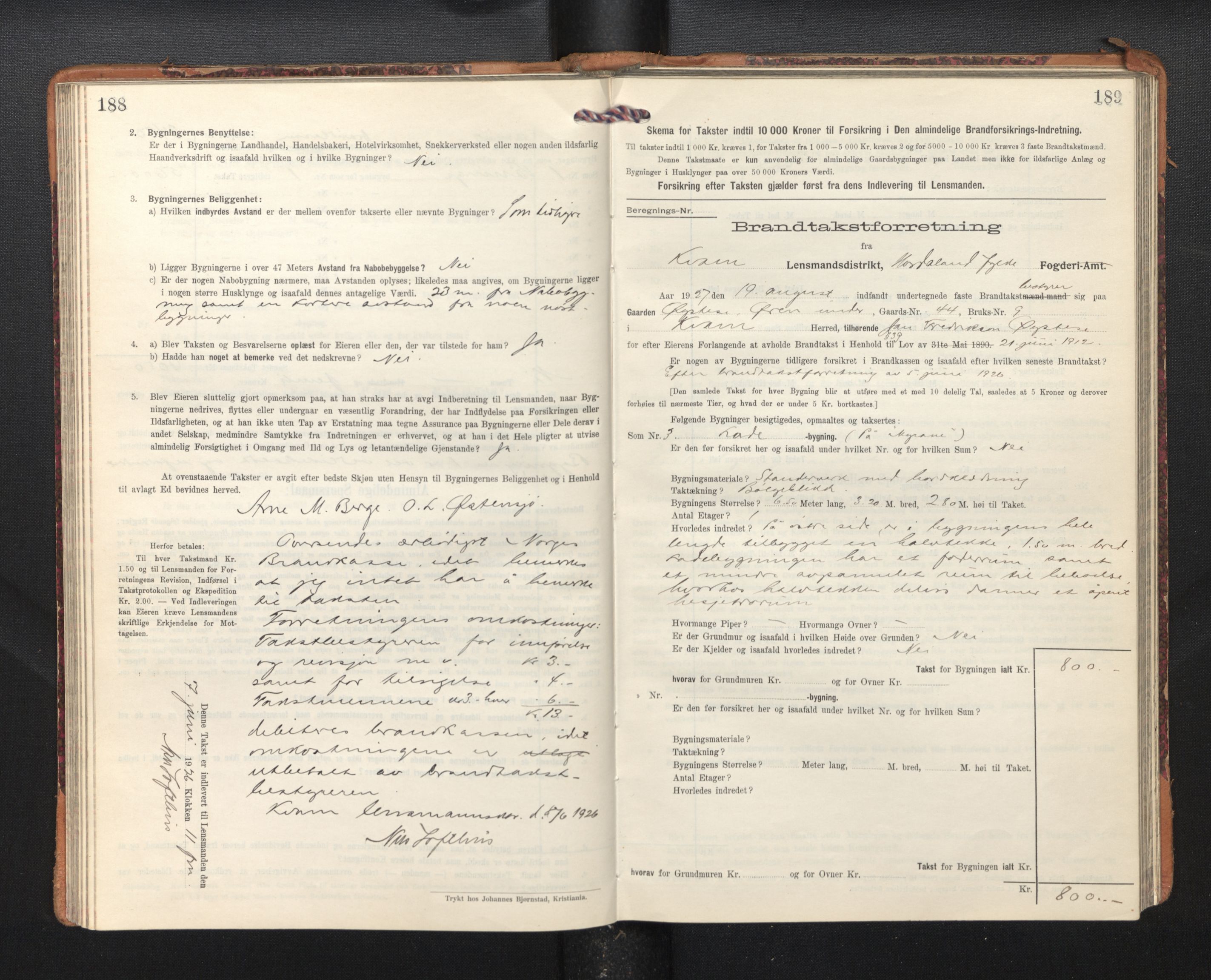 Lensmannen i Kvam, AV/SAB-A-33201/0012/L0006: Branntakstprotokoll, skjematakst, 1913-1955, p. 188-189