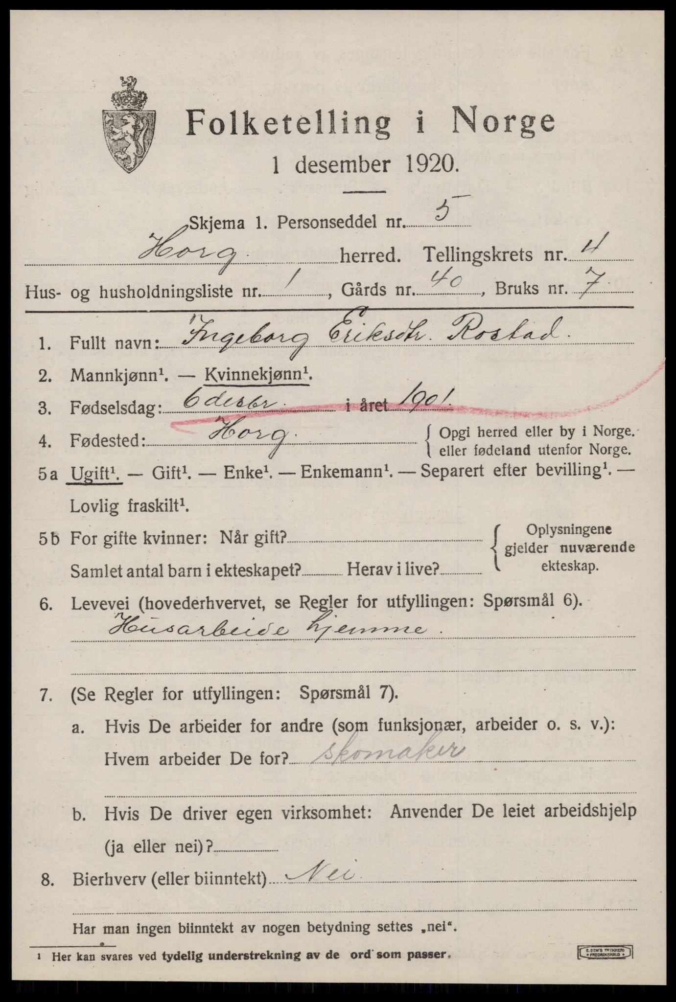 SAT, 1920 census for Horg, 1920, p. 3052