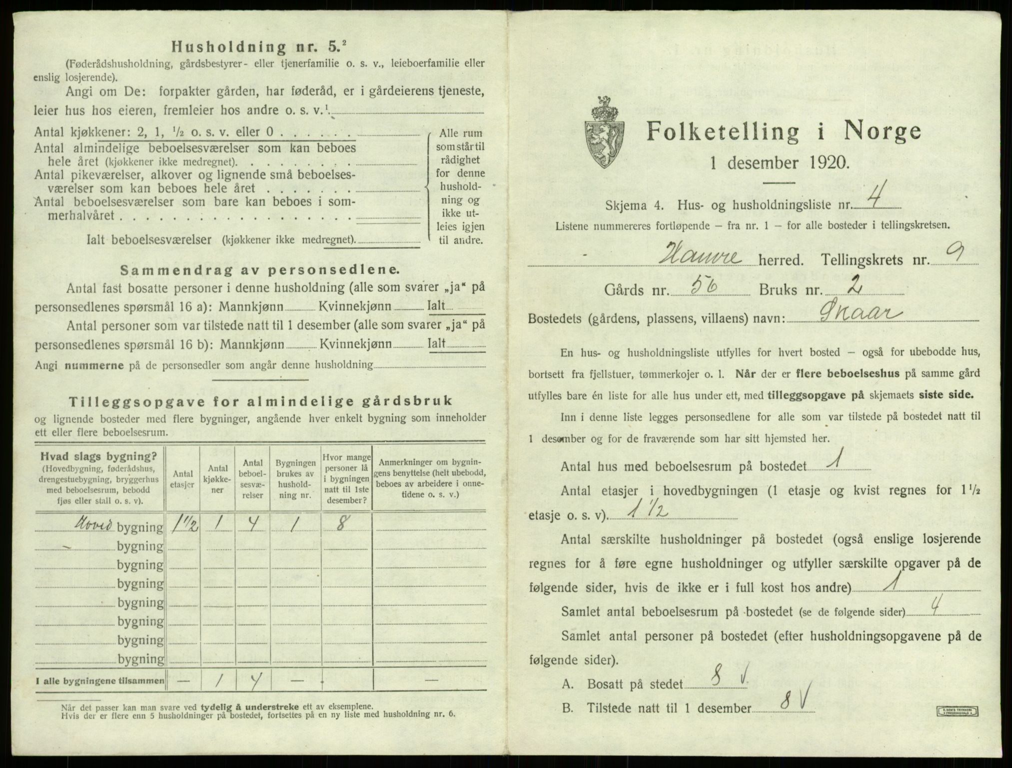 SAB, 1920 census for Hamre, 1920, p. 718