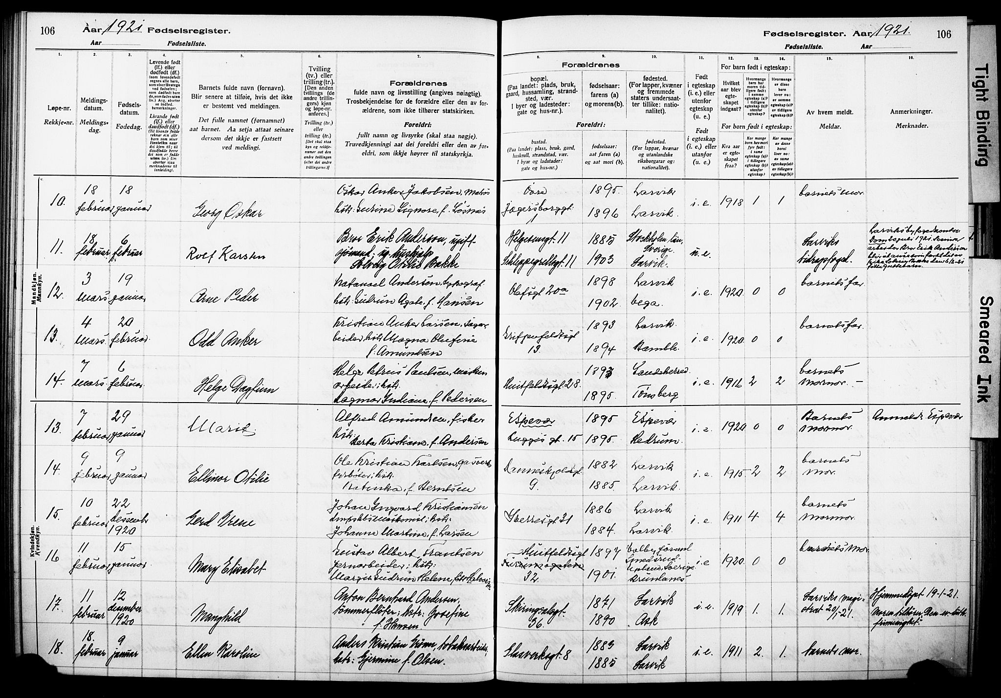 Larvik kirkebøker, AV/SAKO-A-352/J/Ja/L0001: Birth register no. I 1, 1916-1926, p. 106