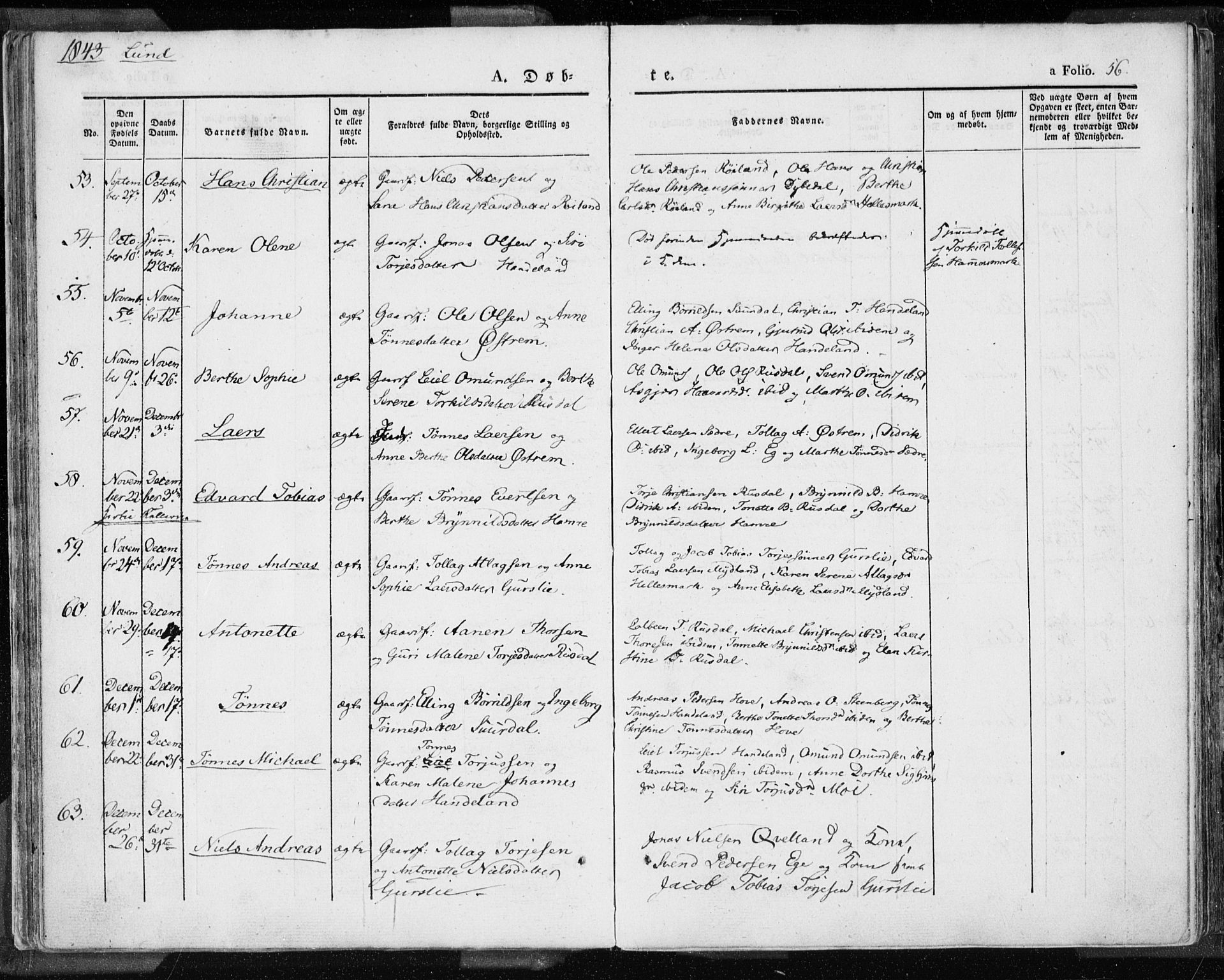 Lund sokneprestkontor, AV/SAST-A-101809/S06/L0007: Parish register (official) no. A 7.1, 1833-1854, p. 56