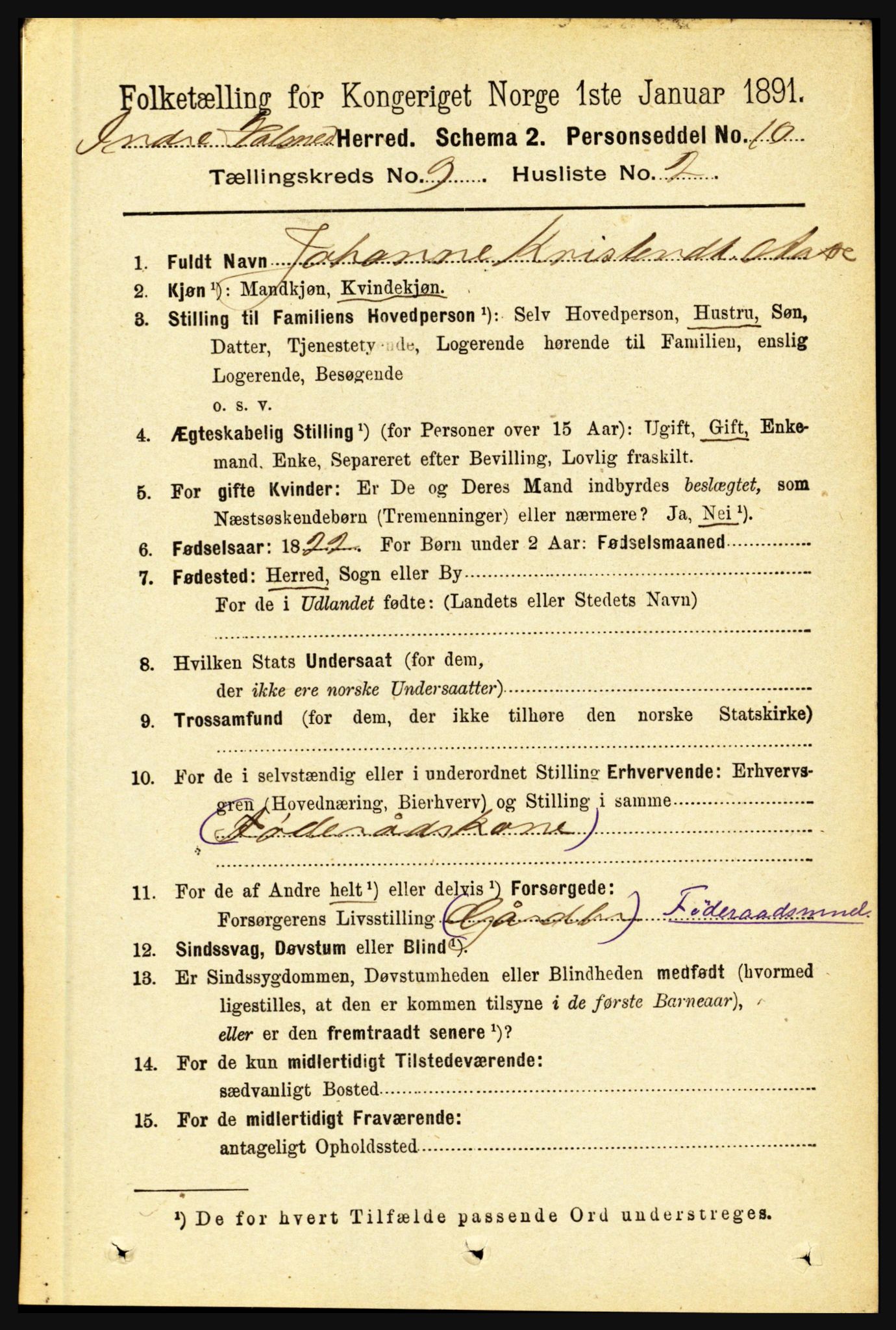 RA, 1891 census for 1430 Indre Holmedal, 1891, p. 4039