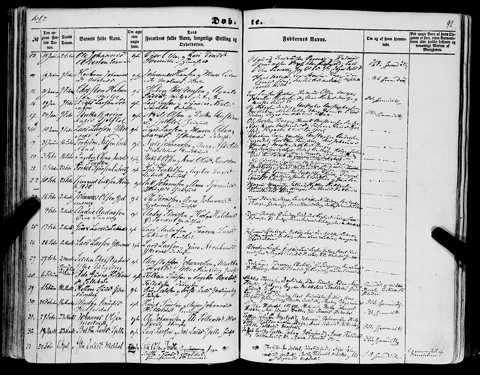 Skånevik sokneprestembete, SAB/A-77801/H/Haa: Parish register (official) no. A 5I, 1848-1869, p. 92