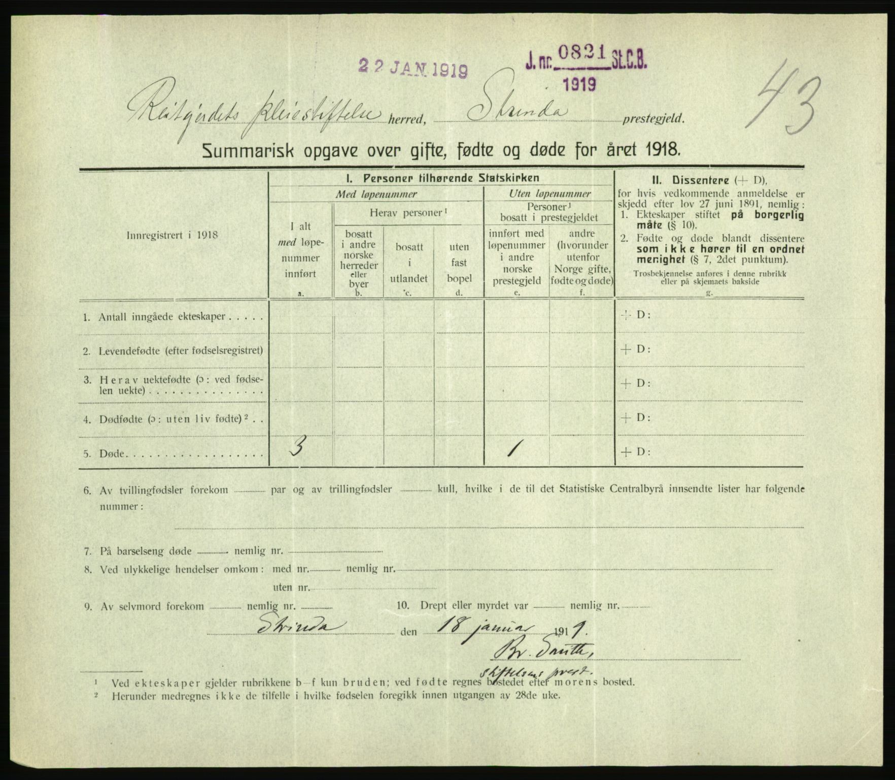 Statistisk sentralbyrå, Sosiodemografiske emner, Befolkning, RA/S-2228/D/Df/Dfb/Dfbh/L0059: Summariske oppgaver over gifte, fødte og døde for hele landet., 1918, p. 1337