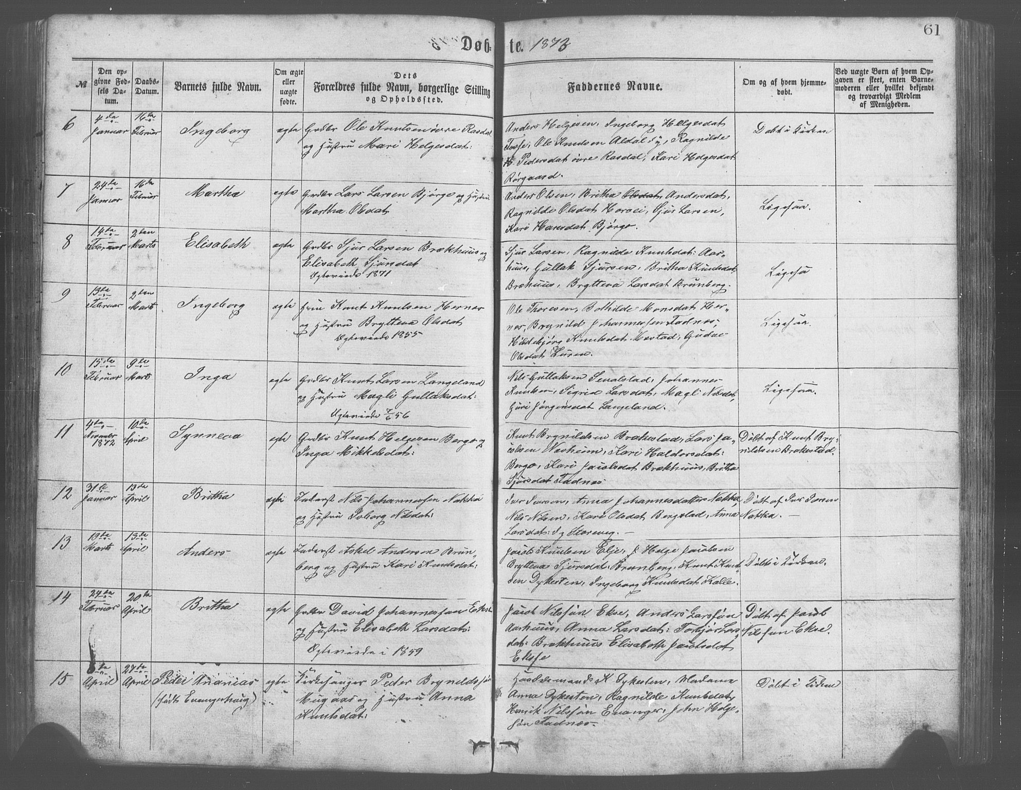 Evanger sokneprestembete, SAB/A-99924: Parish register (copy) no. A 2, 1863-1879, p. 61
