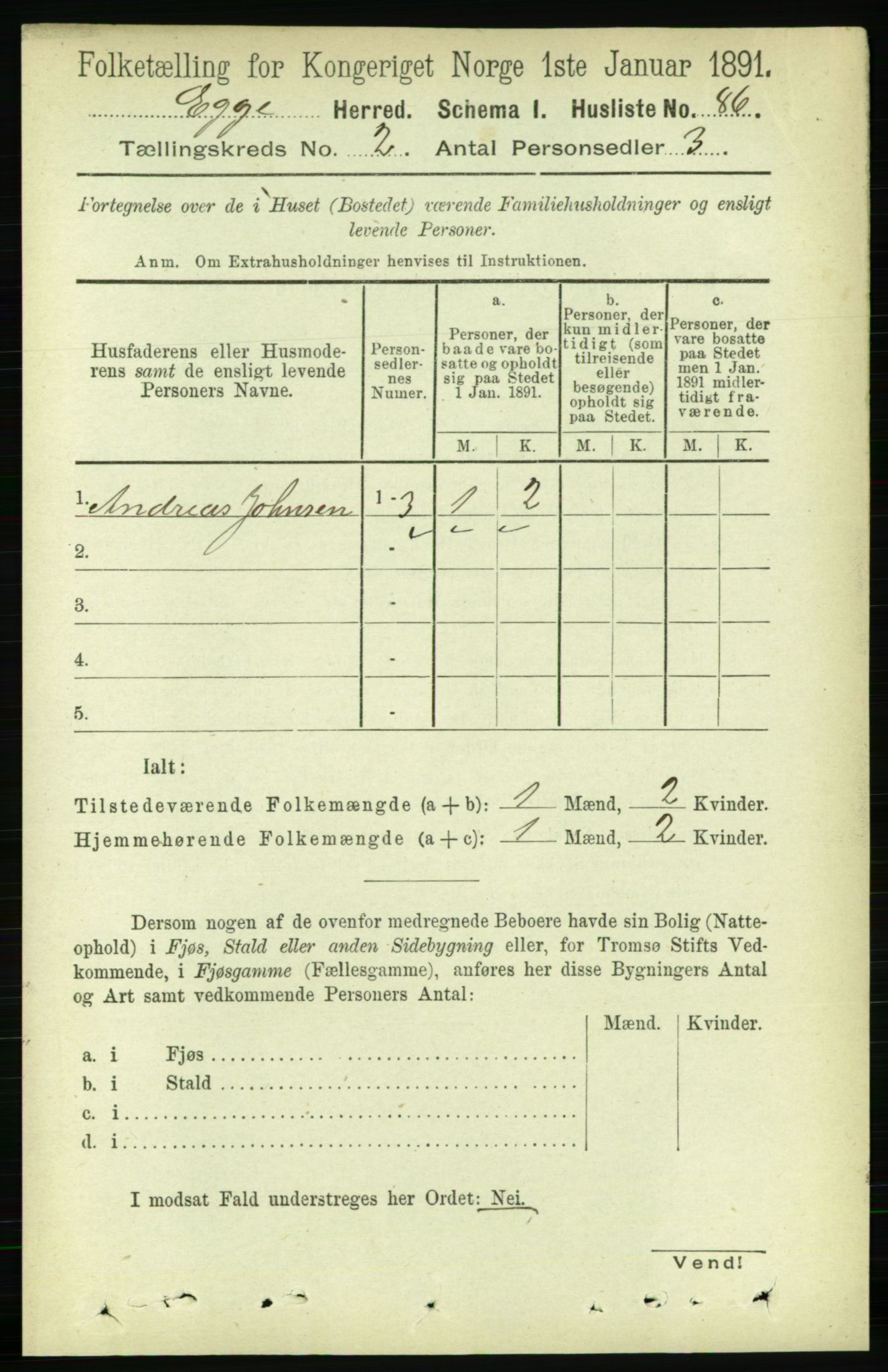 RA, 1891 census for 1733 Egge, 1891, p. 491