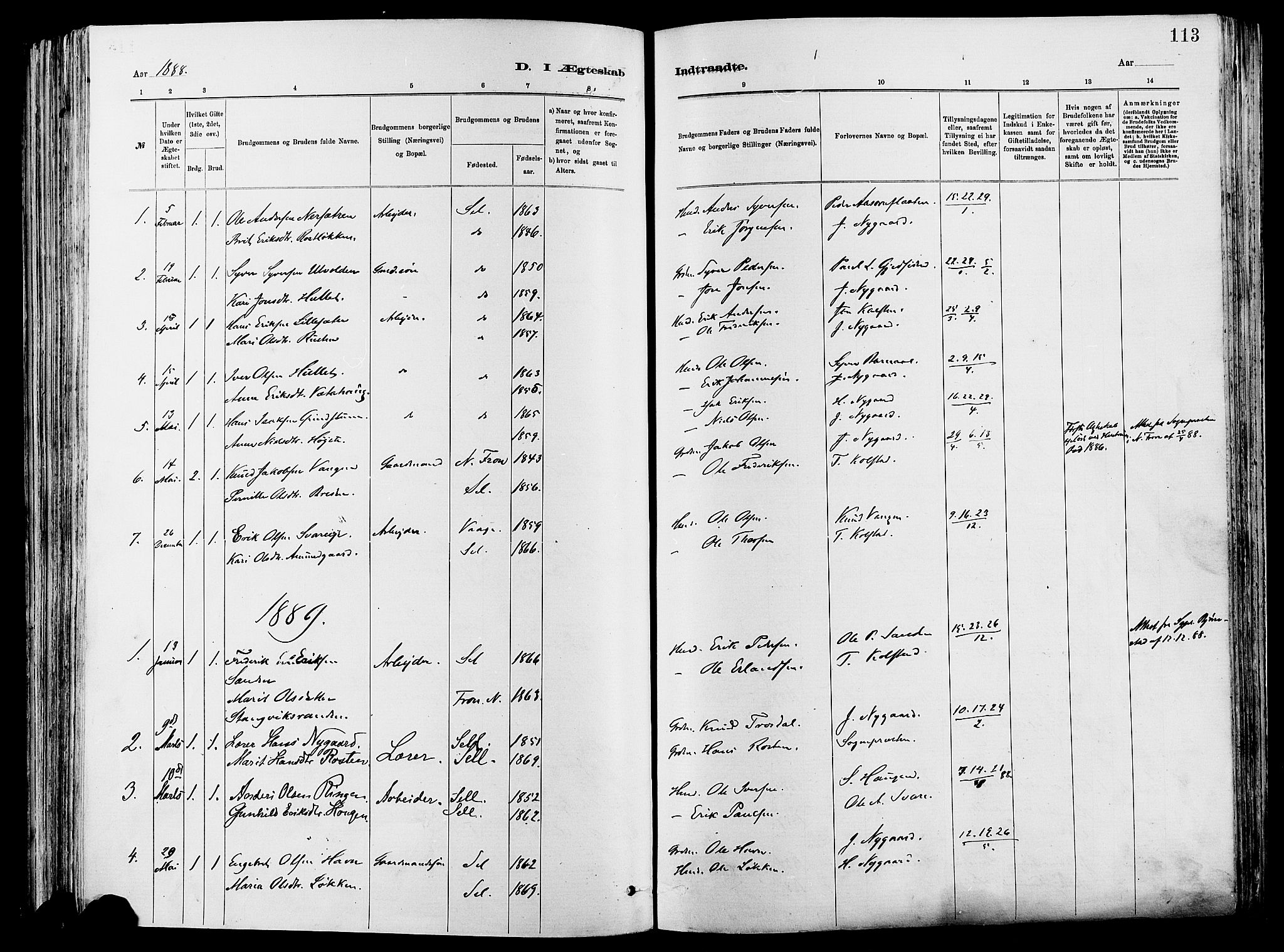 Vågå prestekontor, SAH/PREST-076/H/Ha/Haa/L0008: Parish register (official) no. 8, 1886-1904, p. 113
