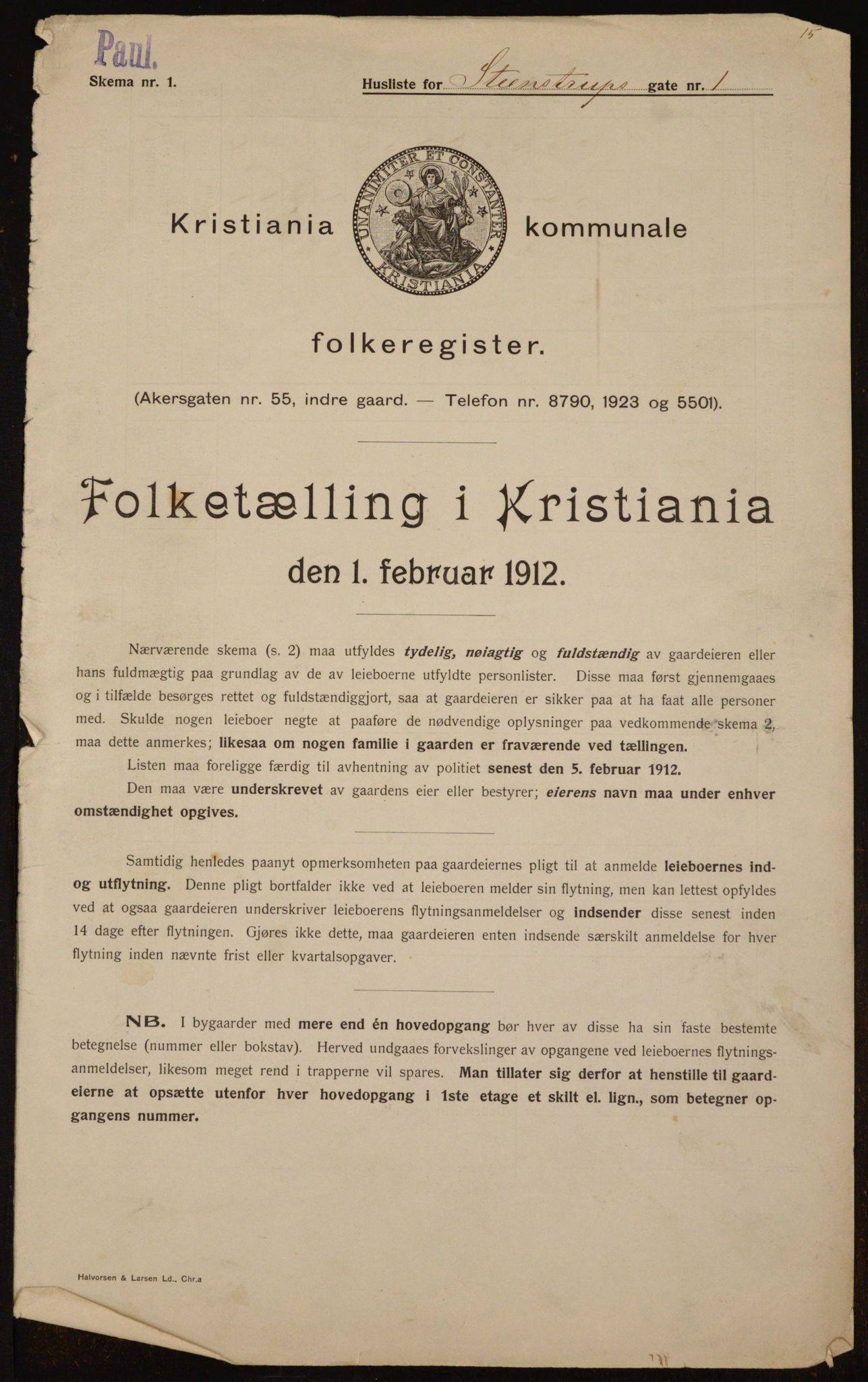 OBA, Municipal Census 1912 for Kristiania, 1912, p. 100910