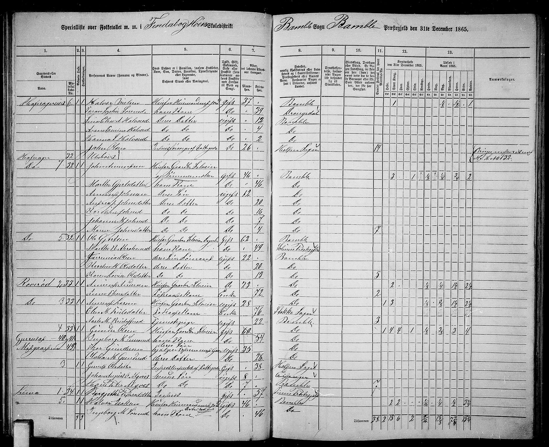 RA, 1865 census for Bamble, 1865, p. 62