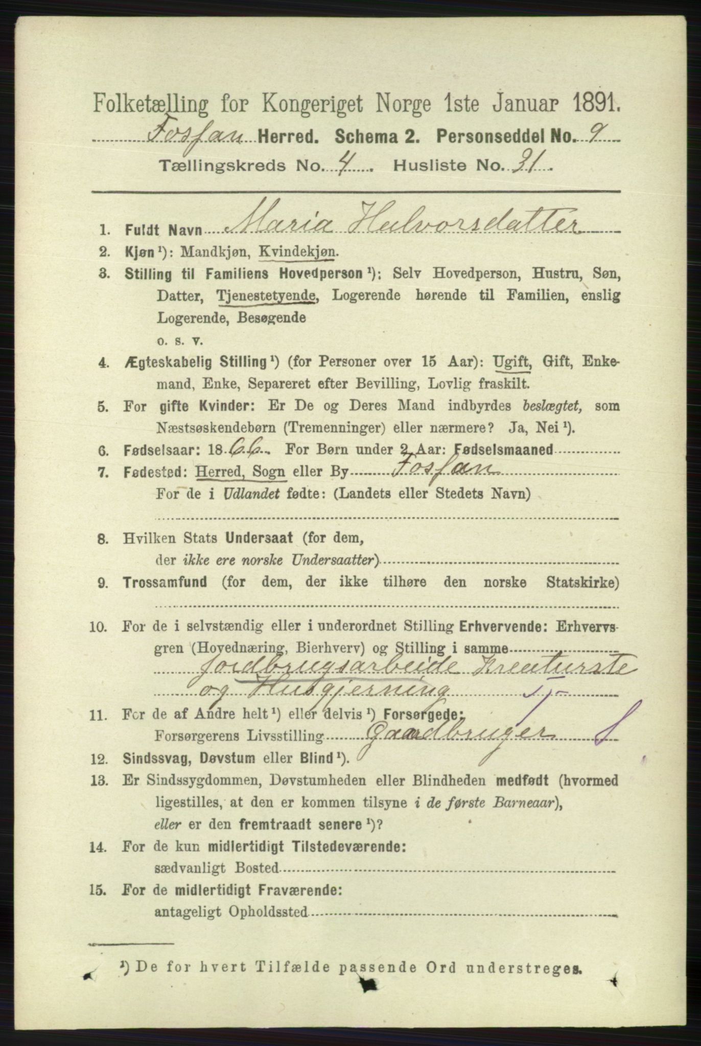 RA, 1891 census for 1129 Forsand, 1891, p. 729