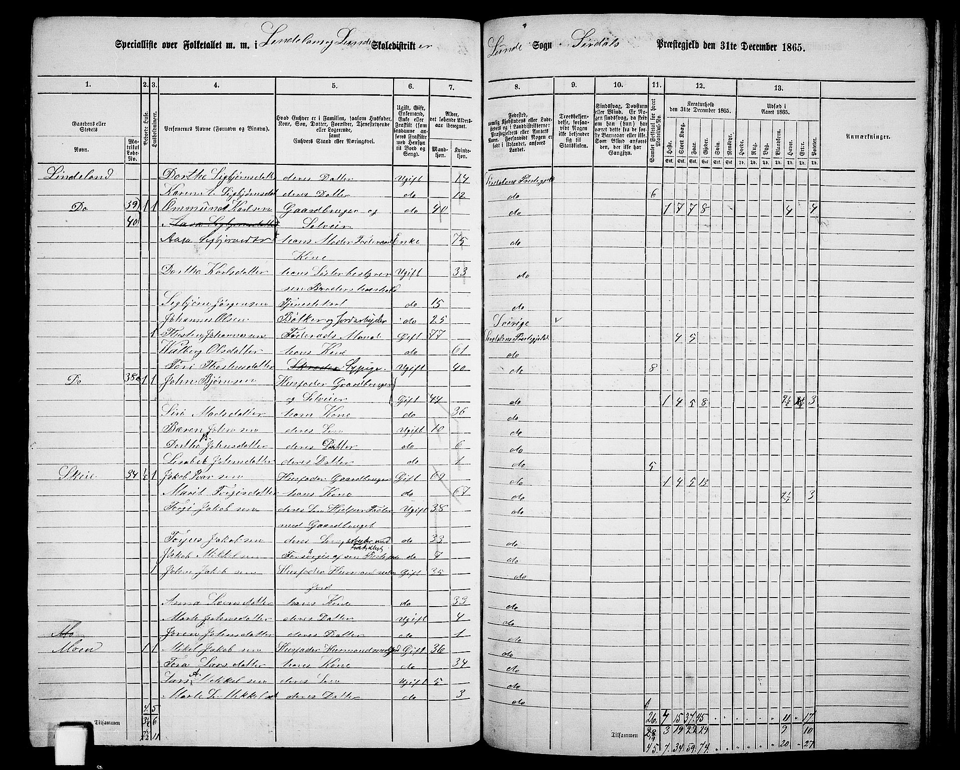 RA, 1865 census for Sirdal, 1865, p. 58