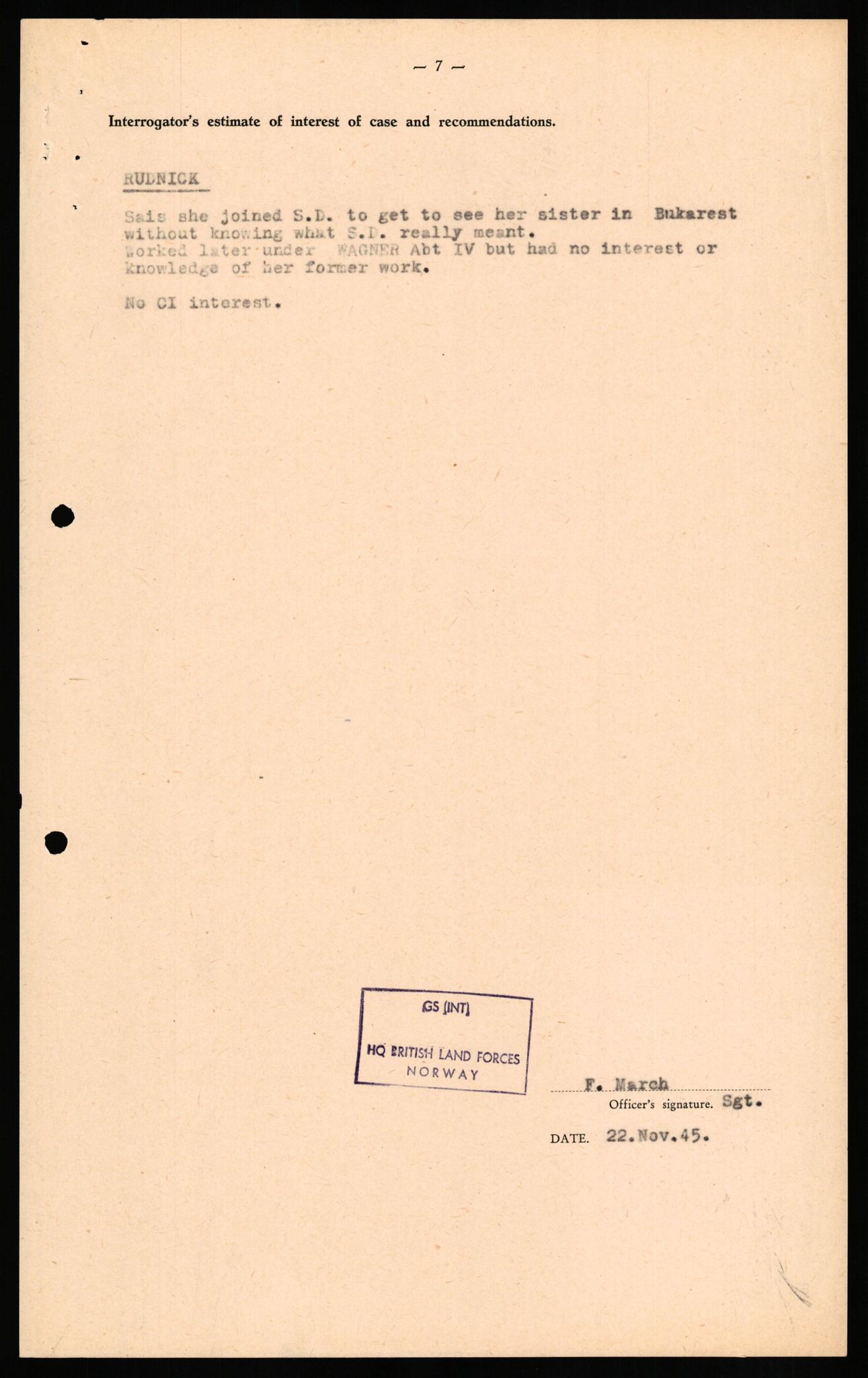 Forsvaret, Forsvarets overkommando II, RA/RAFA-3915/D/Db/L0028: CI Questionaires. Tyske okkupasjonsstyrker i Norge. Tyskere., 1945-1946, p. 201