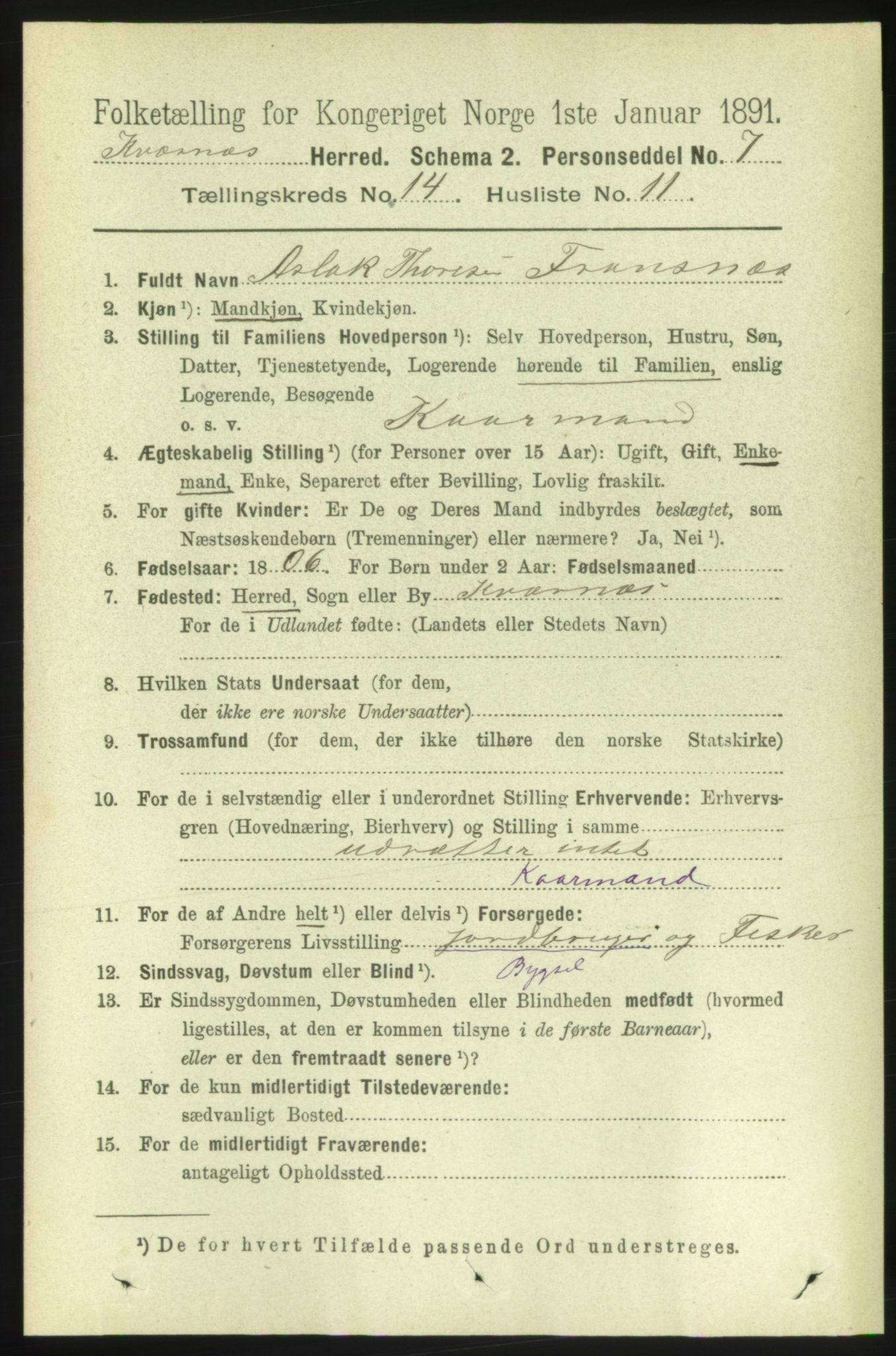 RA, 1891 census for 1553 Kvernes, 1891, p. 5795