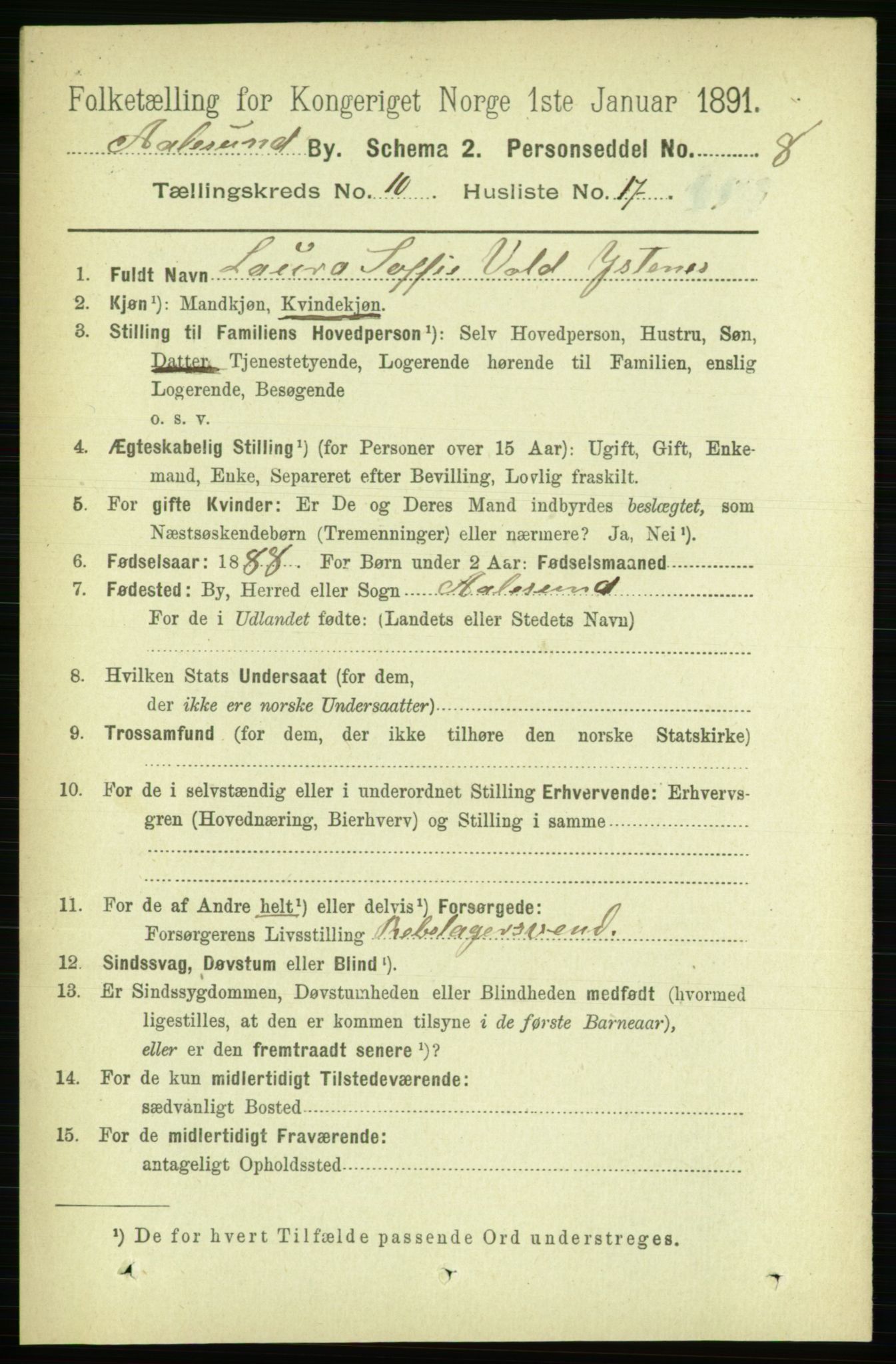 RA, 1891 census for 1501 Ålesund, 1891, p. 6762