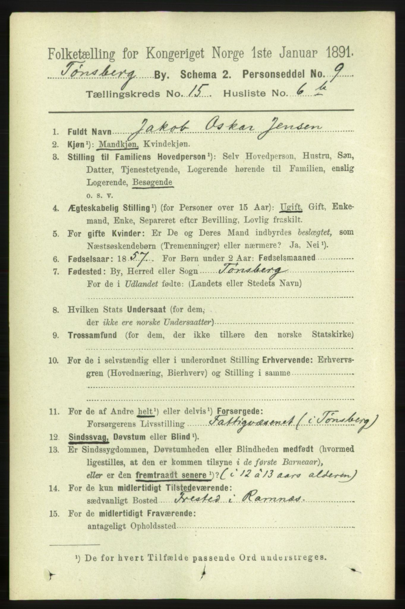 RA, 1891 census for 0705 Tønsberg, 1891, p. 4745