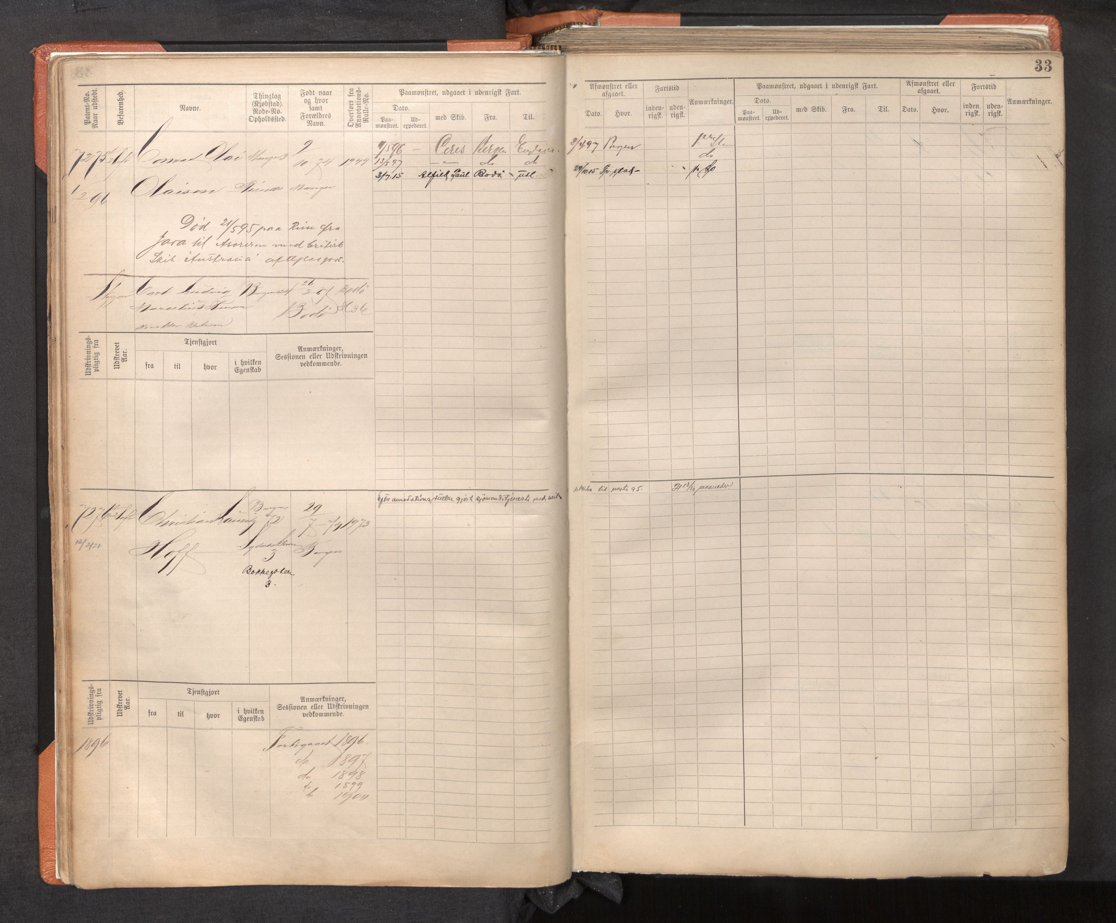 Innrulleringssjefen i Bergen, AV/SAB-A-100050/F/Fc/L0012: Sjøfartshovedrulle, nr. 7211 - 8168, 1895-1900, p. 33