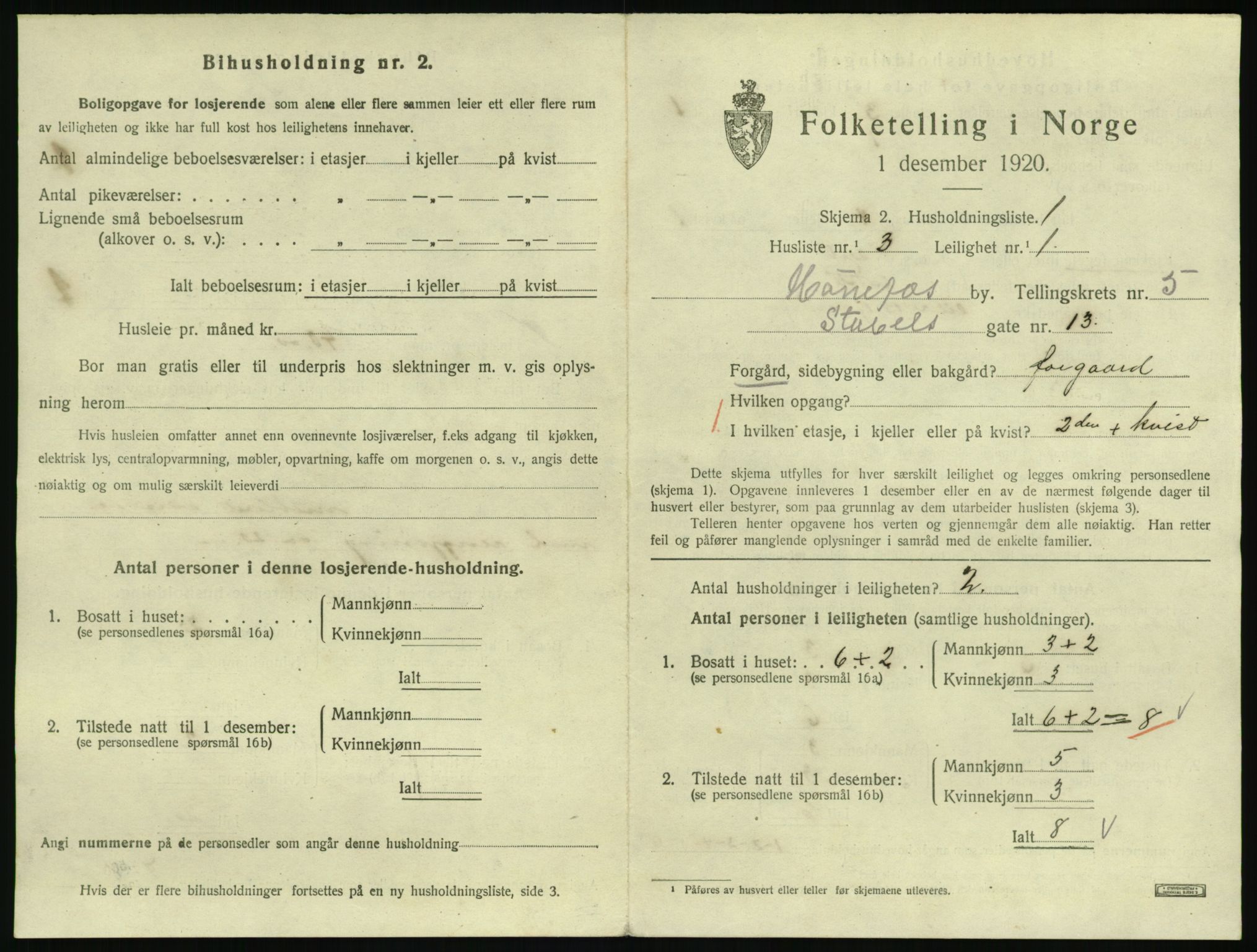 SAKO, 1920 census for Hønefoss, 1920, p. 1826