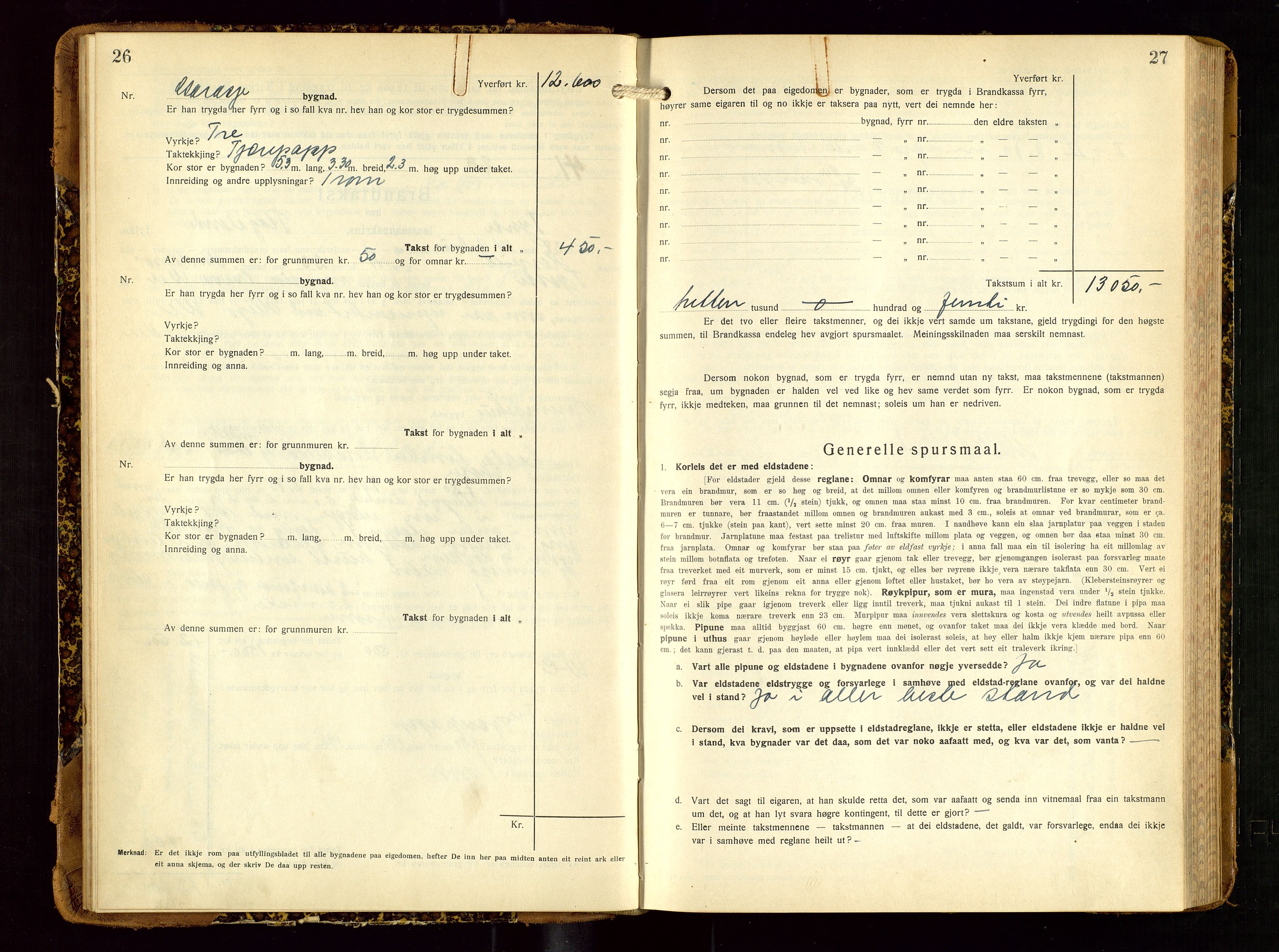 Tysvær lensmannskontor, AV/SAST-A-100192/Gob/L0003: "Brandtakstbok for Tysvær lensmannskrins", 1932-1955, p. 26-27