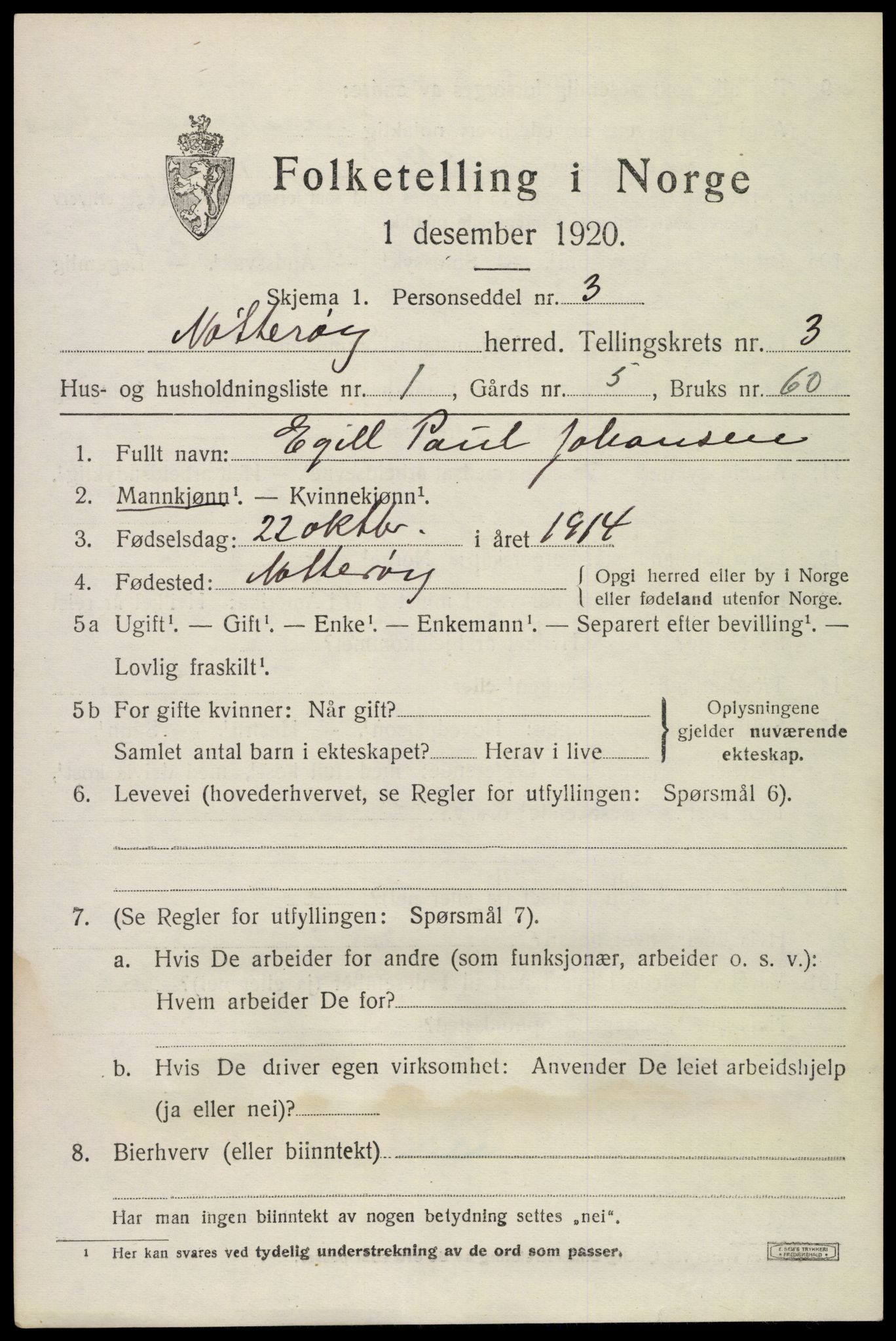 SAKO, 1920 census for Nøtterøy, 1920, p. 5567