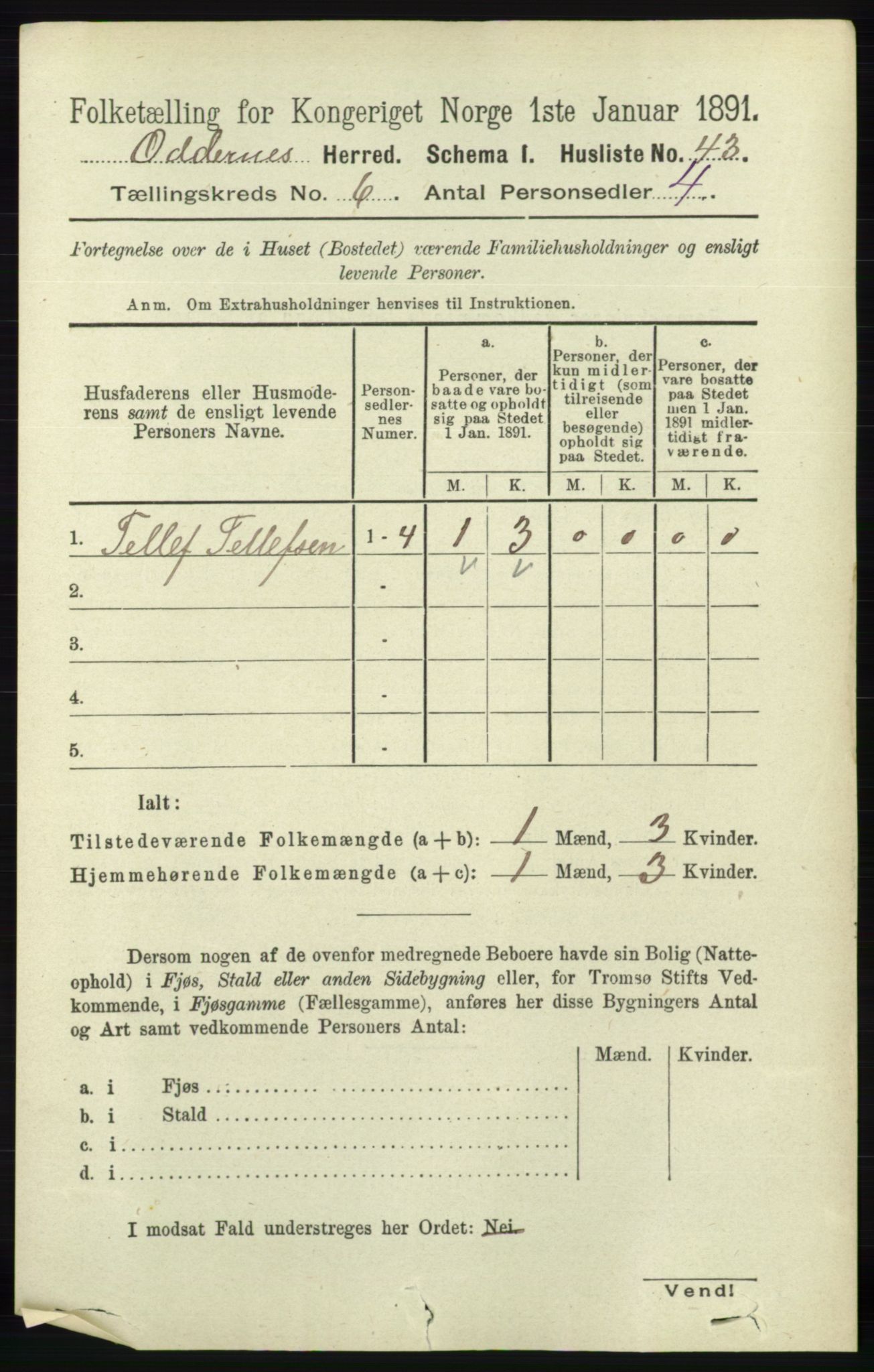 RA, 1891 census for 1012 Oddernes, 1891, p. 2192