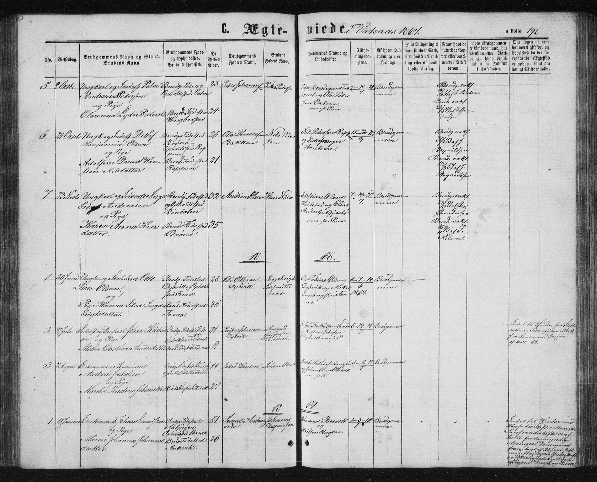 Ministerialprotokoller, klokkerbøker og fødselsregistre - Nordland, AV/SAT-A-1459/810/L0158: Parish register (copy) no. 810C02 /1, 1863-1883, p. 192