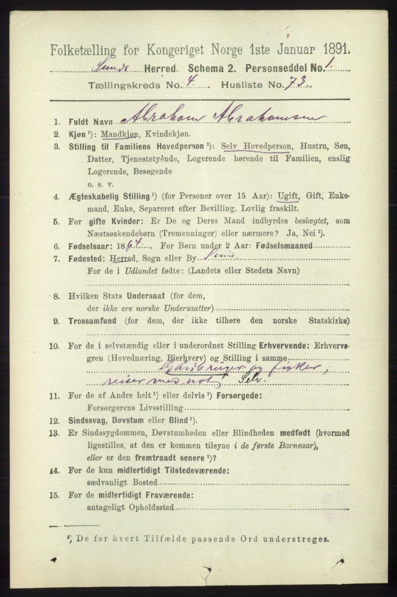 RA, 1891 census for 1245 Sund, 1891, p. 2320