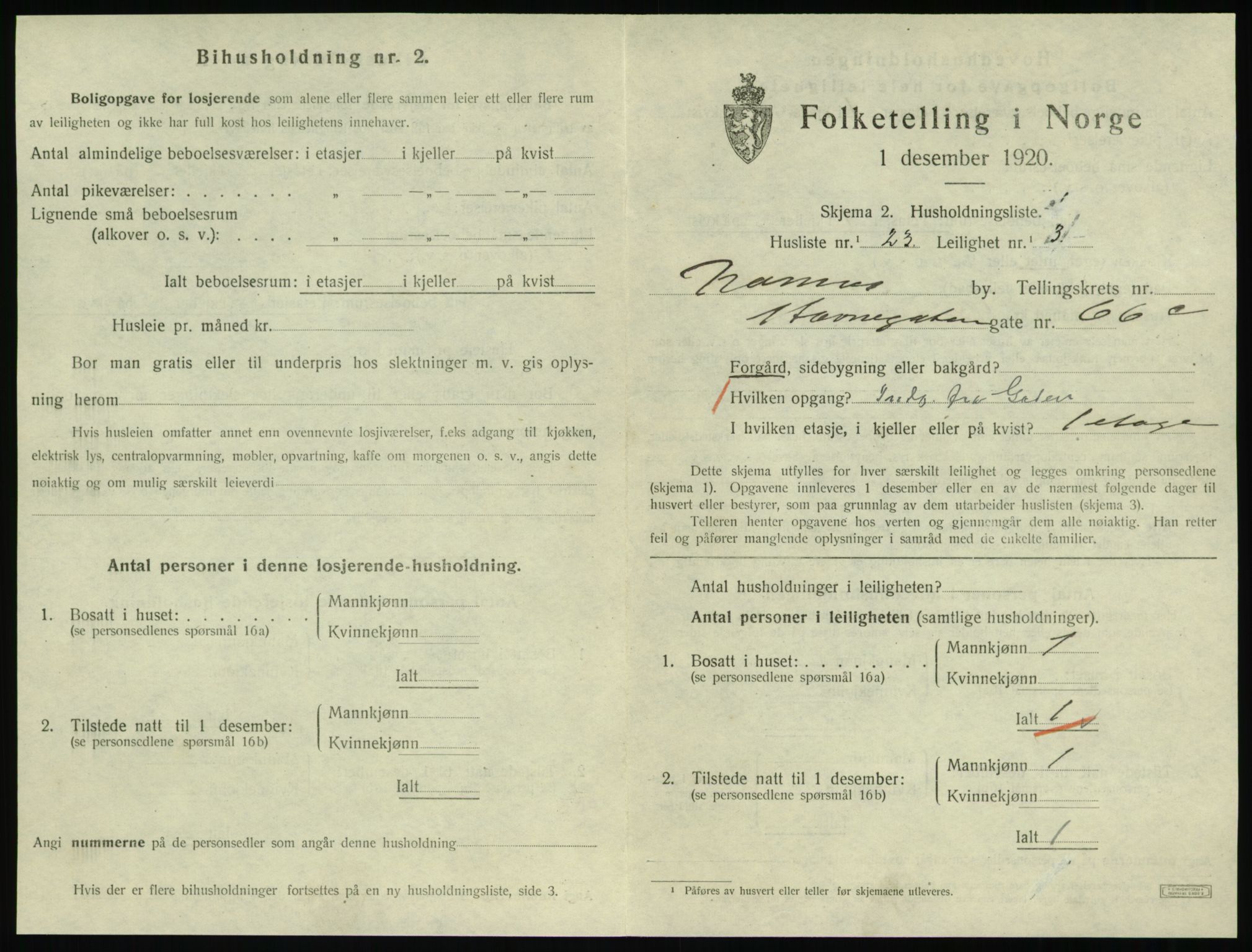 SAT, 1920 census for Namsos, 1920, p. 833