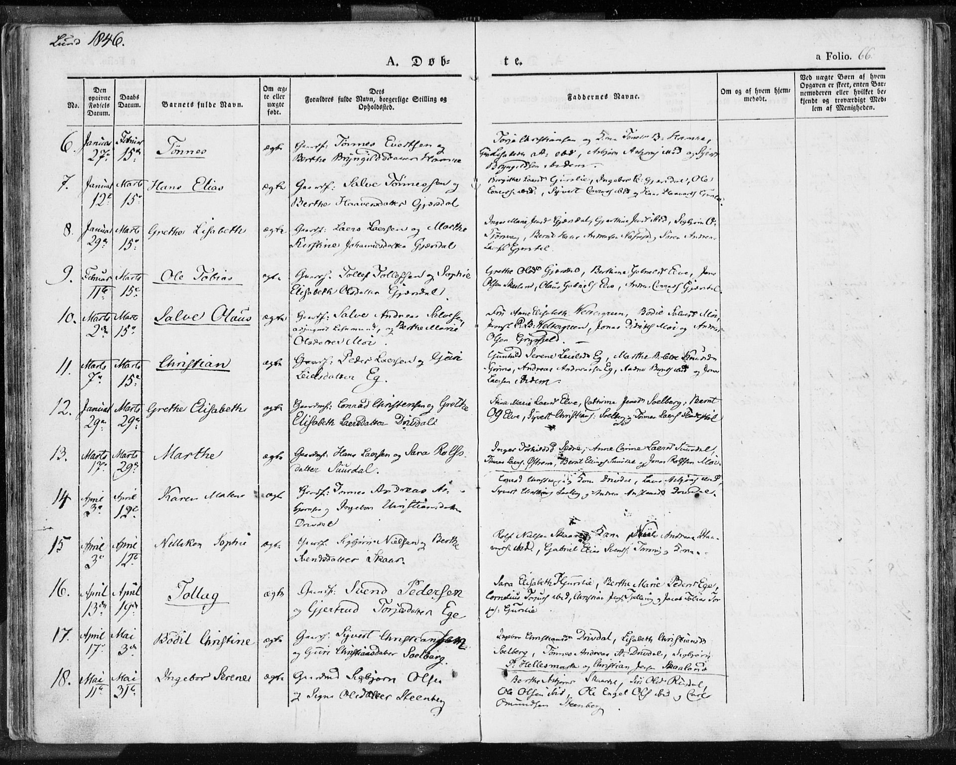 Lund sokneprestkontor, SAST/A-101809/S06/L0007: Parish register (official) no. A 7.1, 1833-1854, p. 66