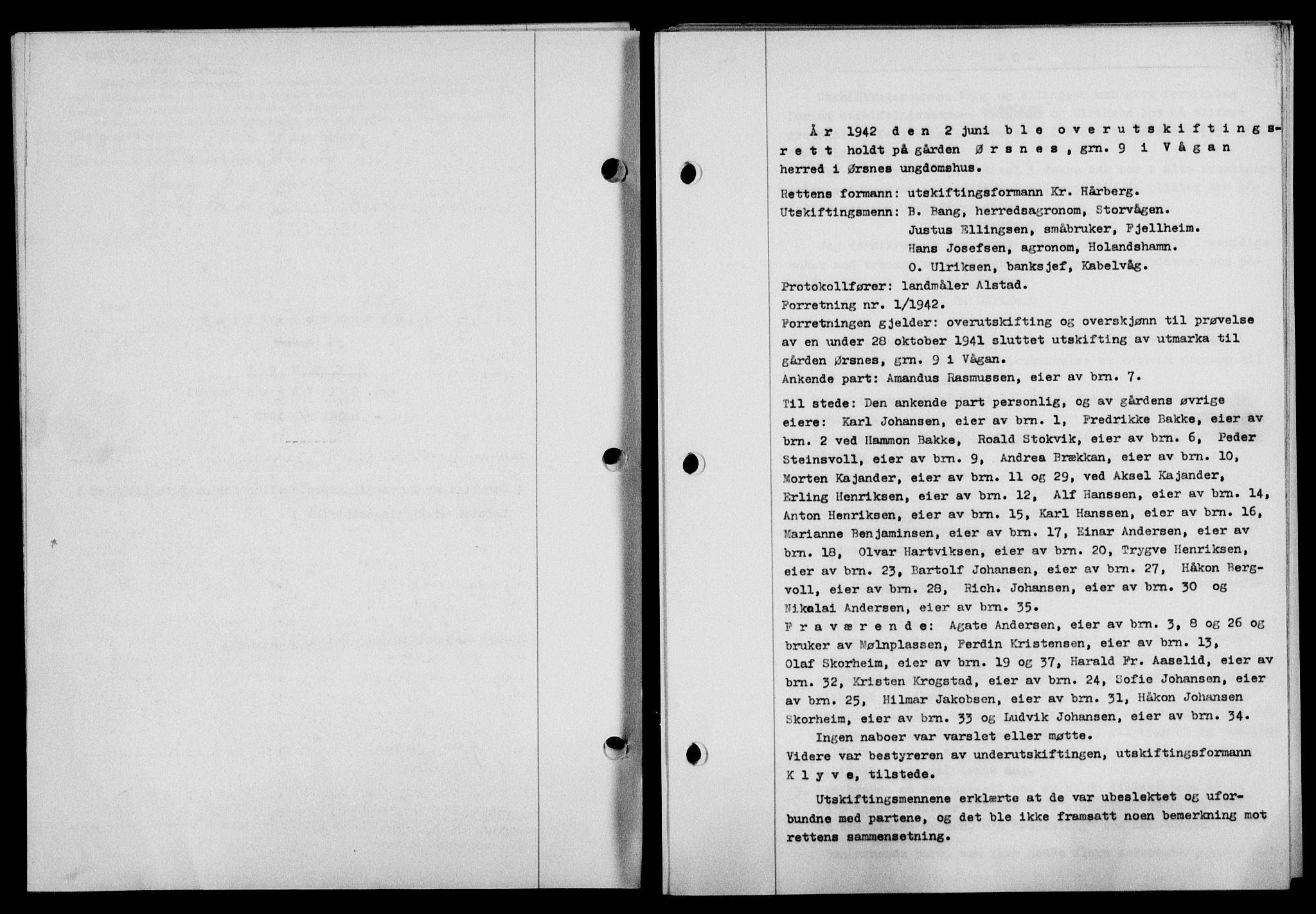 Lofoten sorenskriveri, SAT/A-0017/1/2/2C/L0010a: Mortgage book no. 10a, 1942-1943, Diary no: : 2073/1942