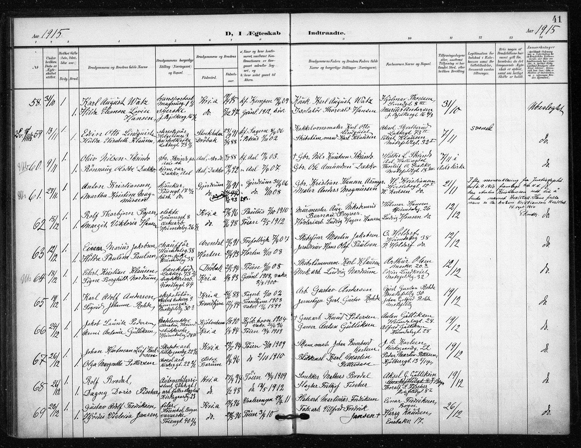 Tøyen prestekontor Kirkebøker, AV/SAO-A-10167a/F/Fa/L0002: Parish register (official) no. I 2, 1907-1916, p. 41