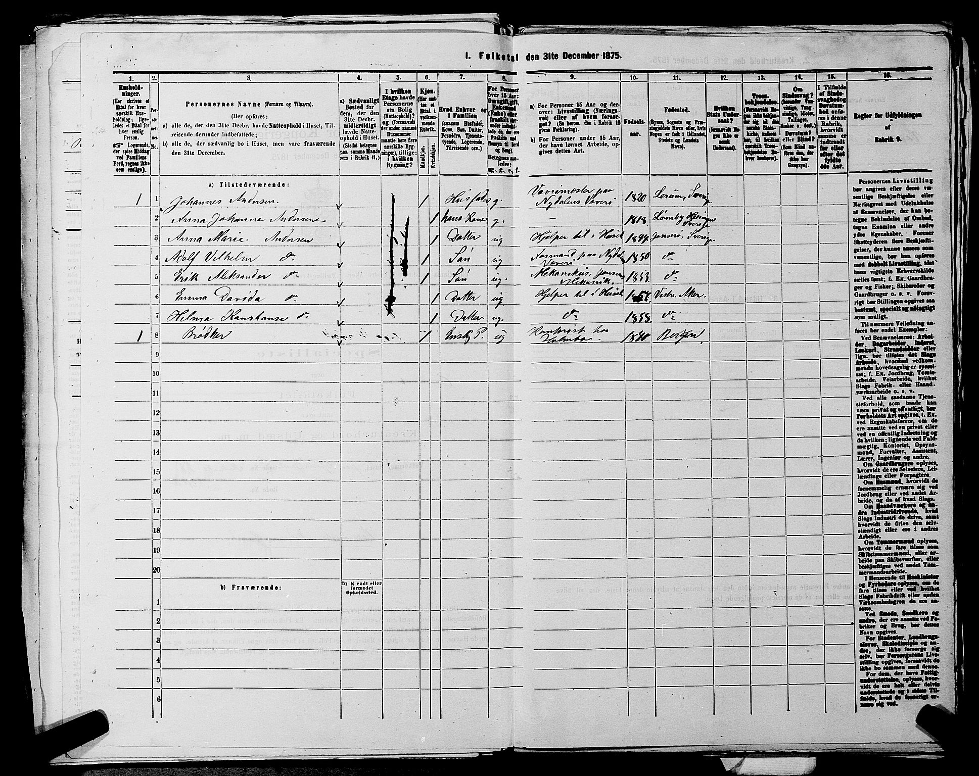 RA, 1875 census for 0218aP Vestre Aker, 1875, p. 1623