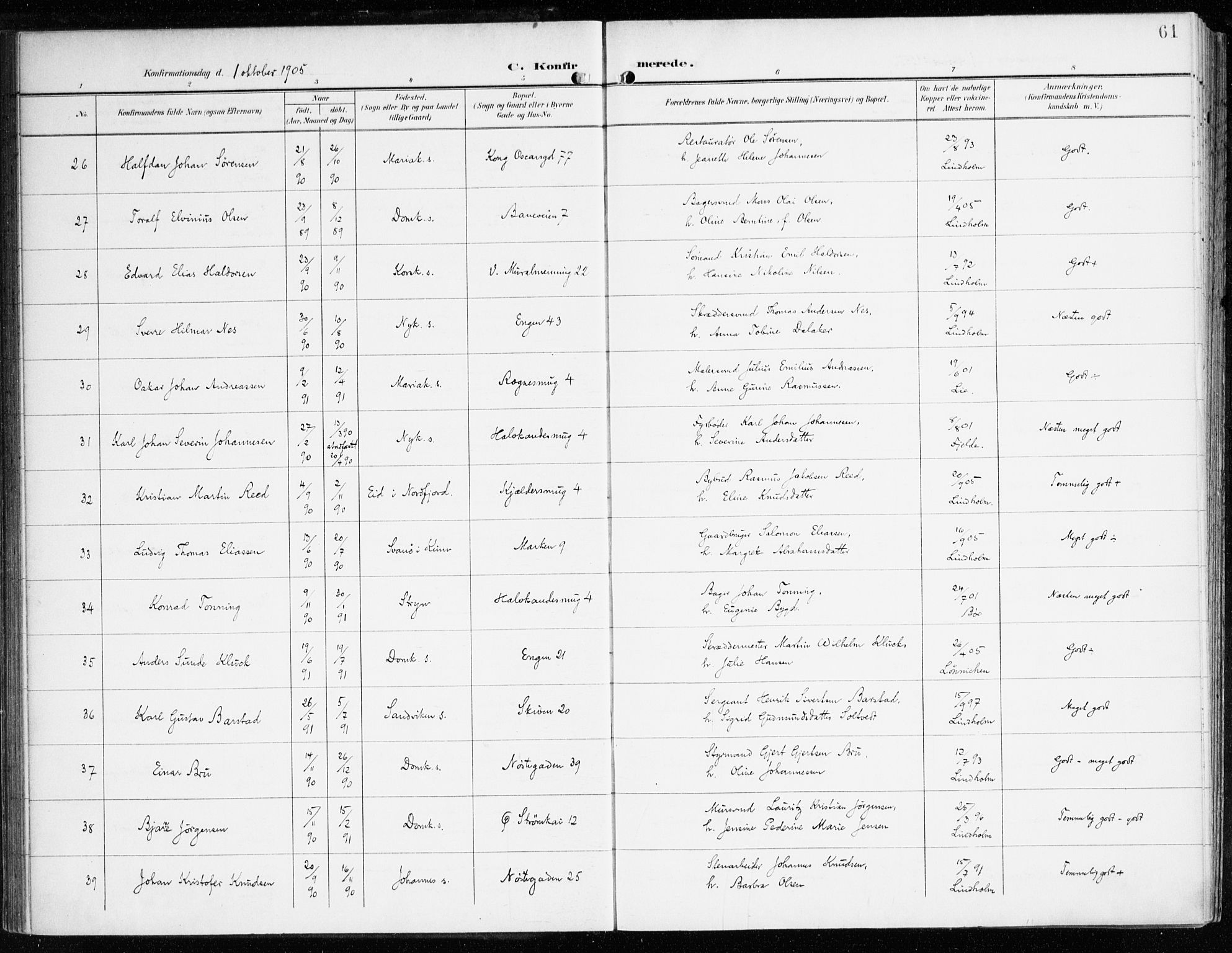 Domkirken sokneprestembete, SAB/A-74801/H/Haa/L0031: Parish register (official) no. C 6, 1898-1915, p. 61