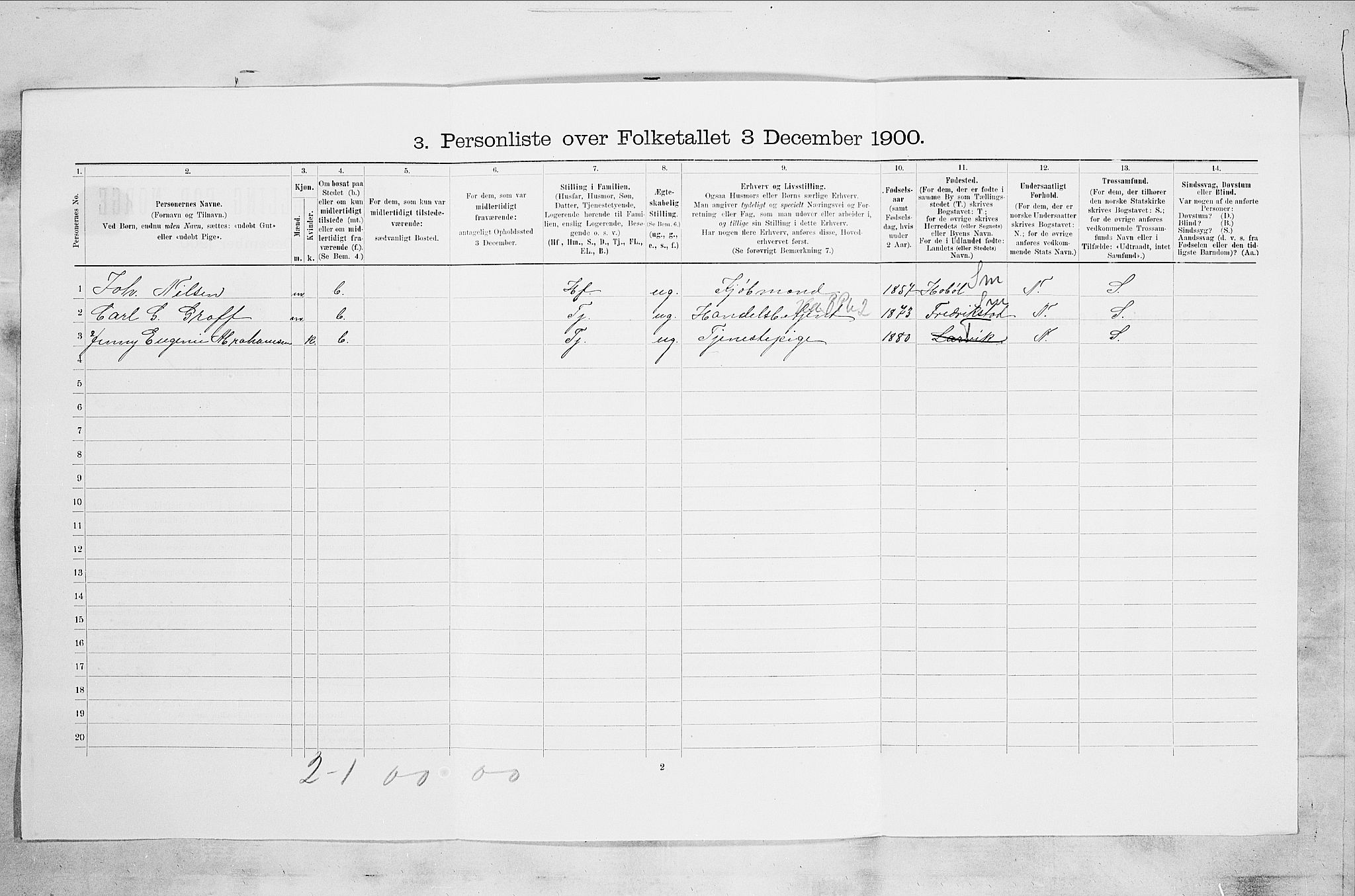 RA, 1900 census for Larvik, 1900, p. 540
