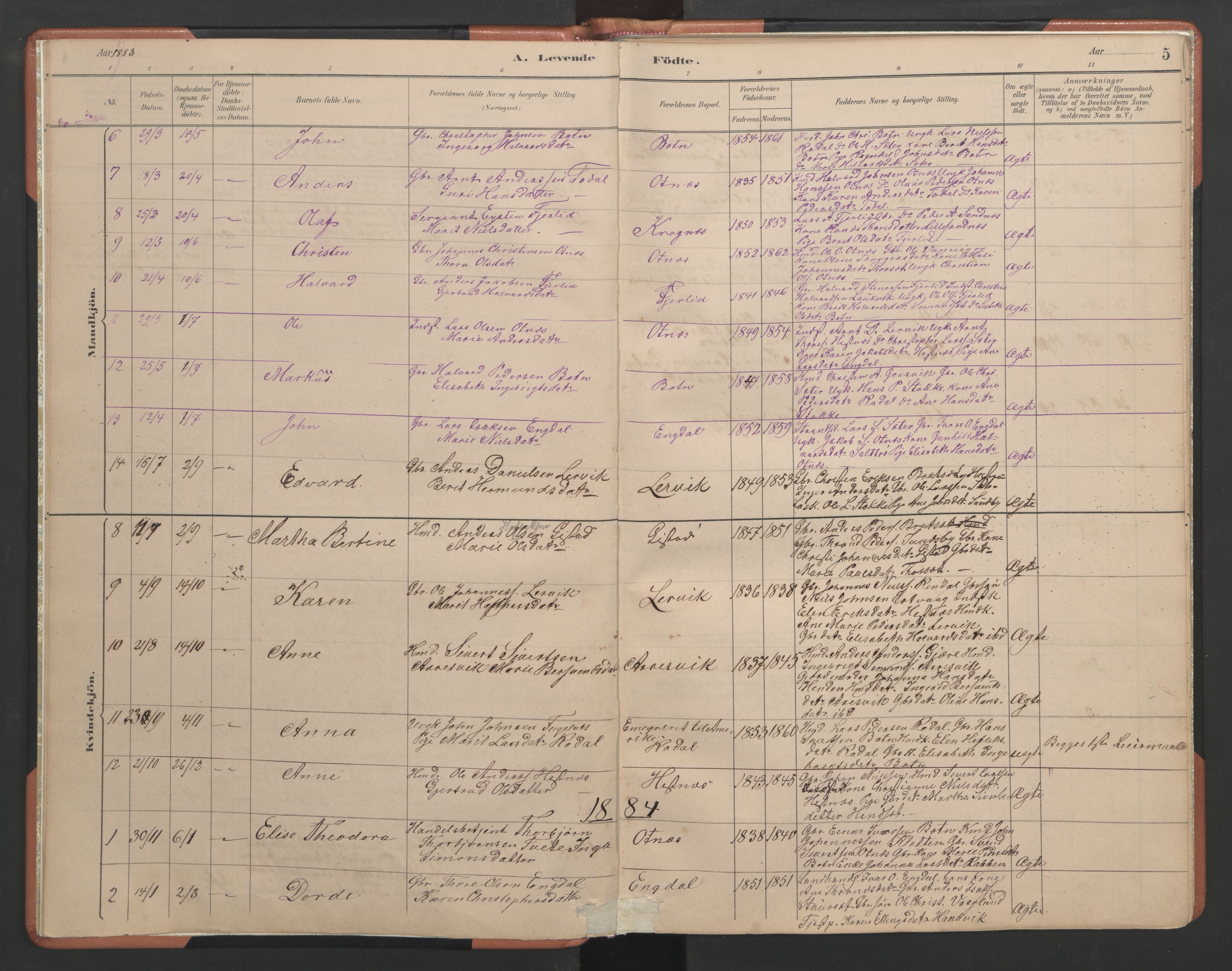 Ministerialprotokoller, klokkerbøker og fødselsregistre - Møre og Romsdal, AV/SAT-A-1454/580/L0926: Parish register (copy) no. 580C01, 1882-1903, p. 5